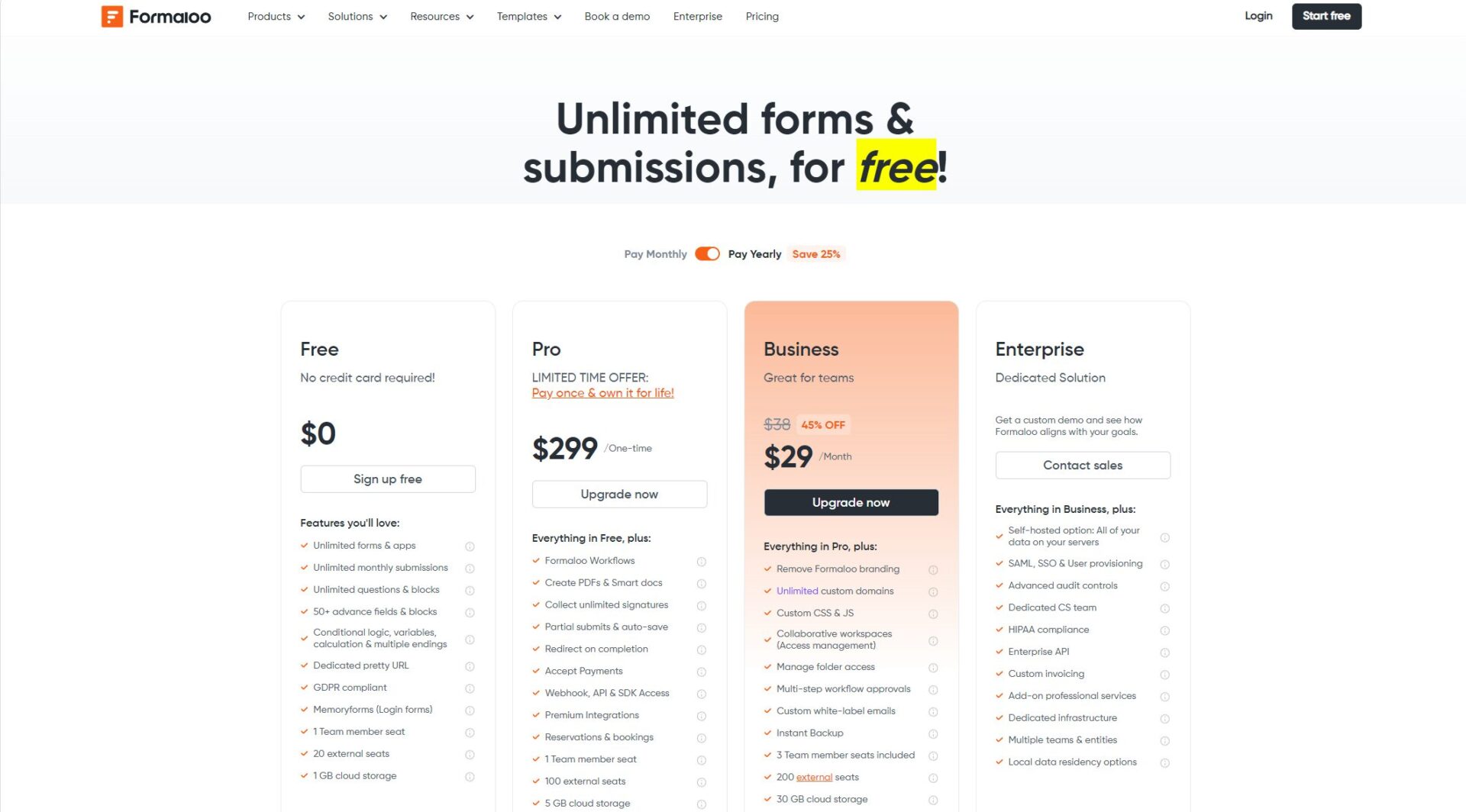 Formaloo价格方案页