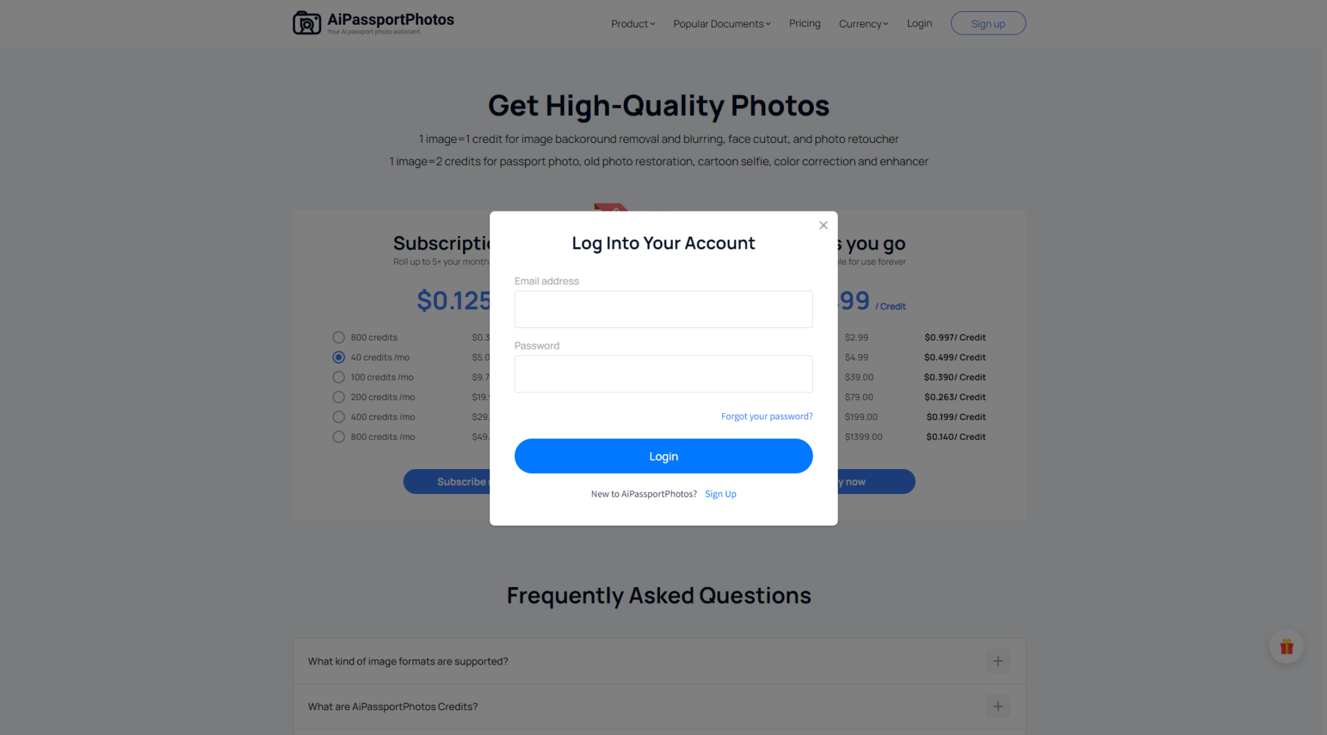 AiPassportPhotos注册登录页
