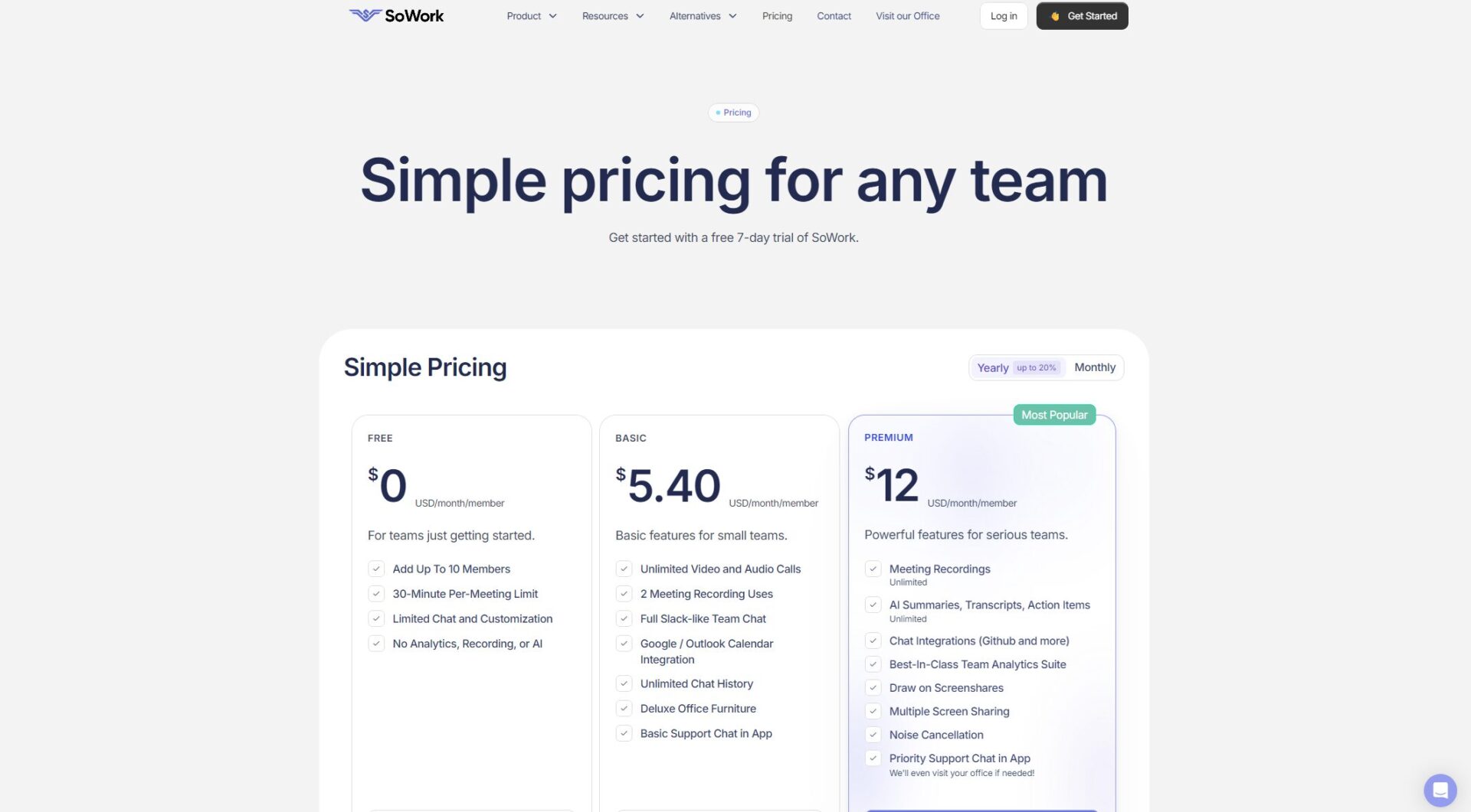 SoWork价格方案页