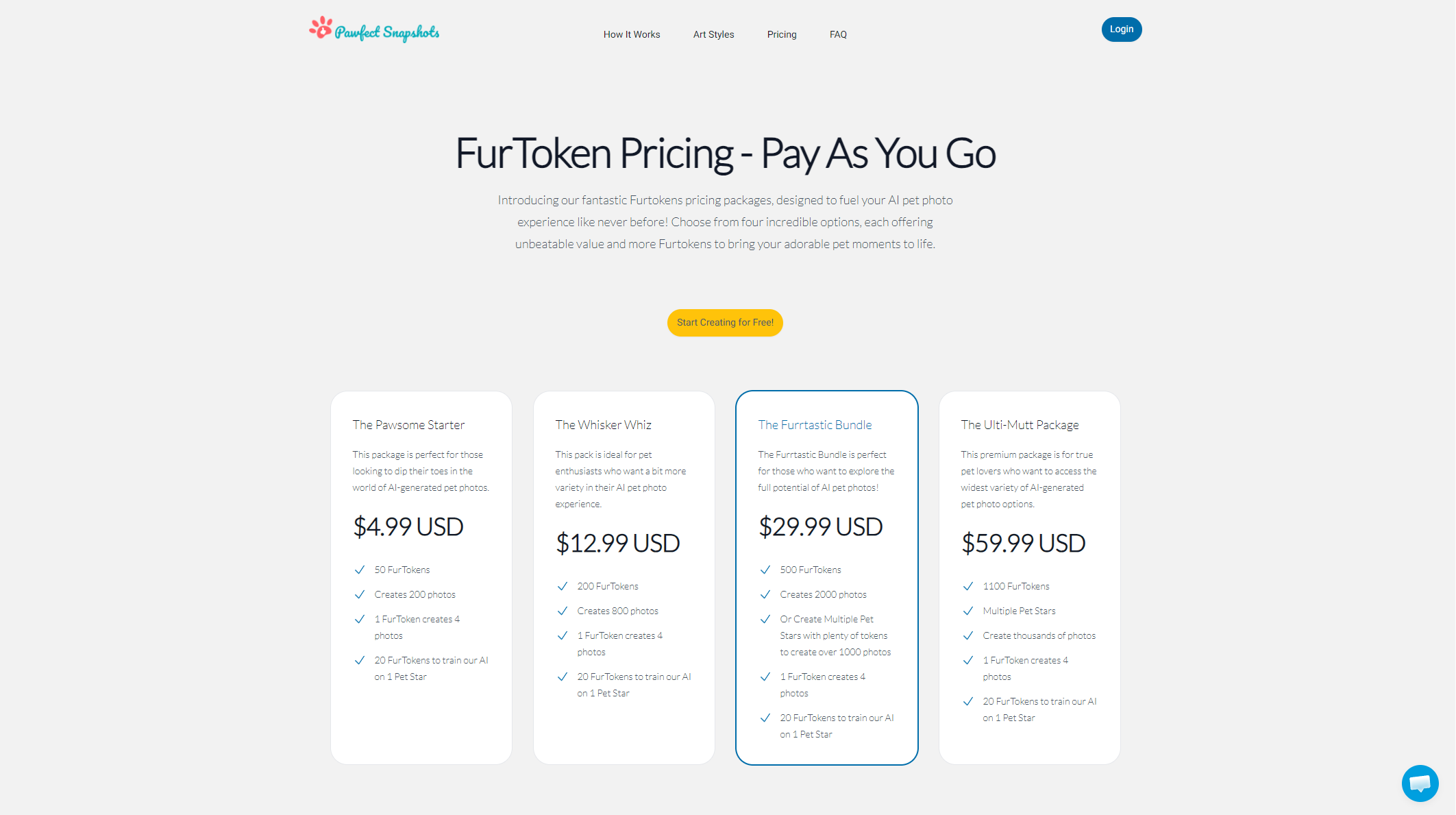 Pawfect Snapshots价格方案页