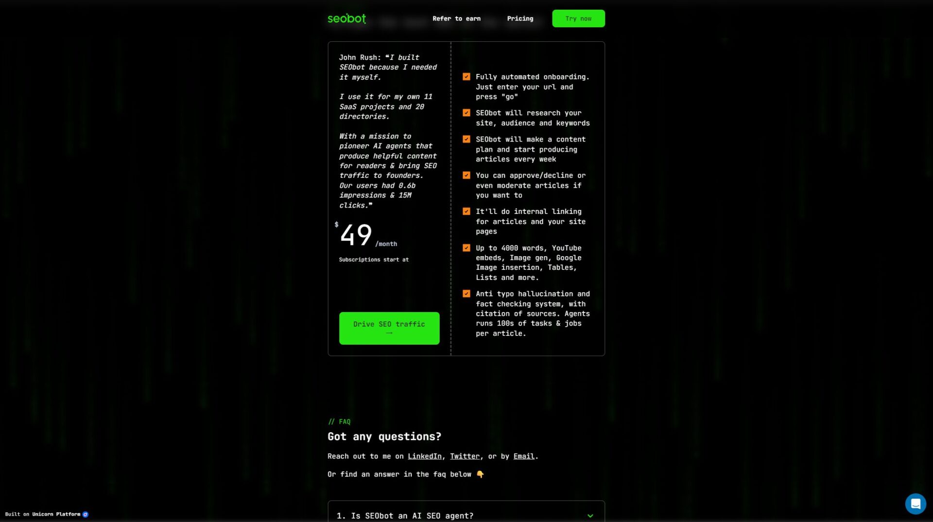 SEOBot价格方案页