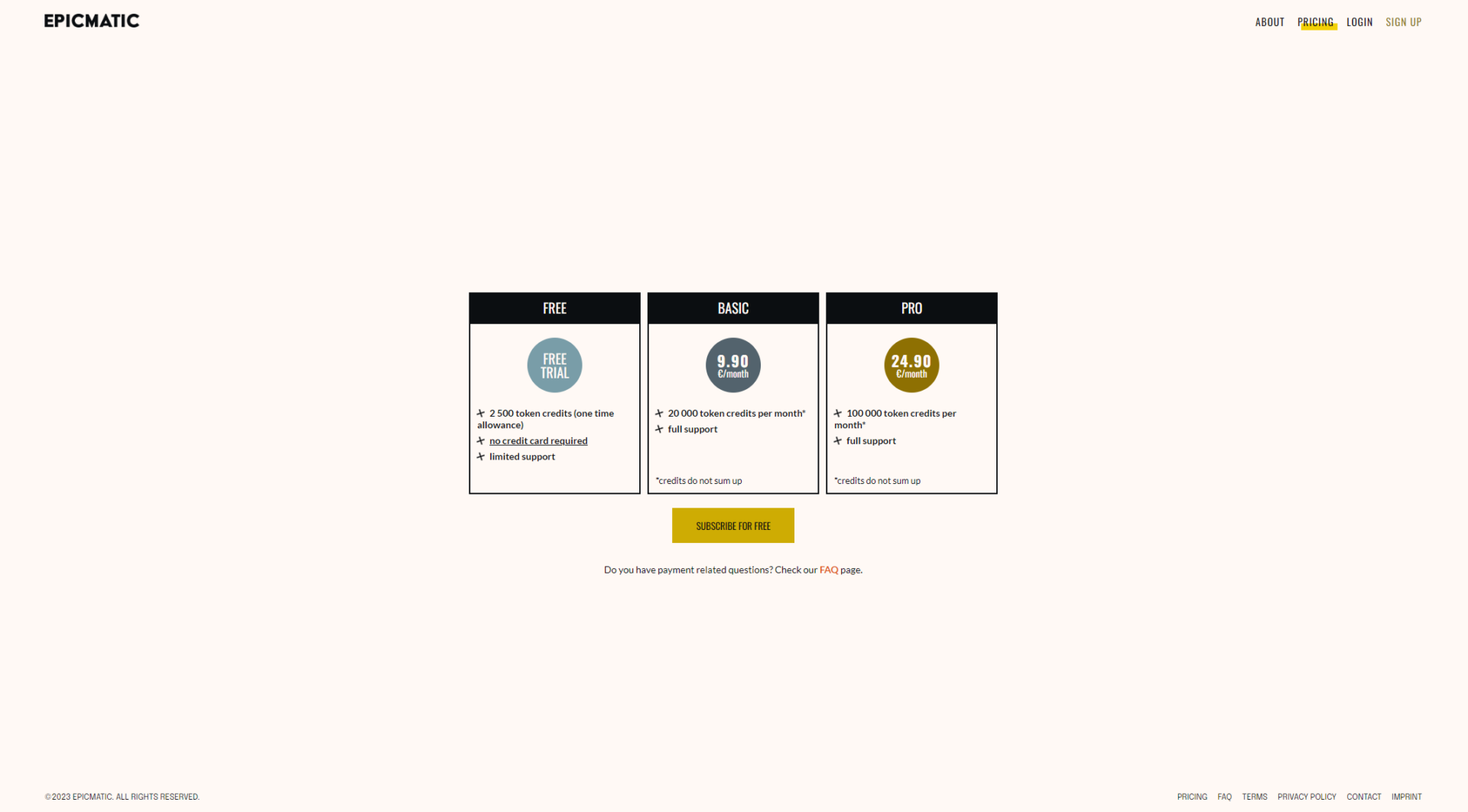 Epicmatic价格方案页