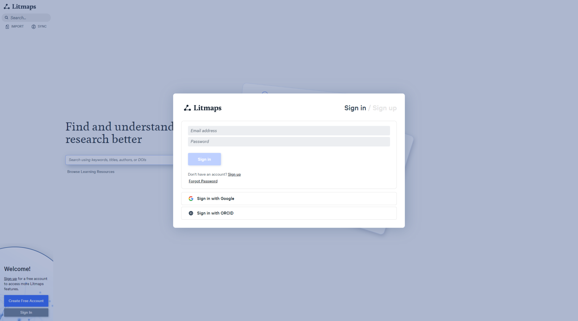 Litmaps AI注册登录页