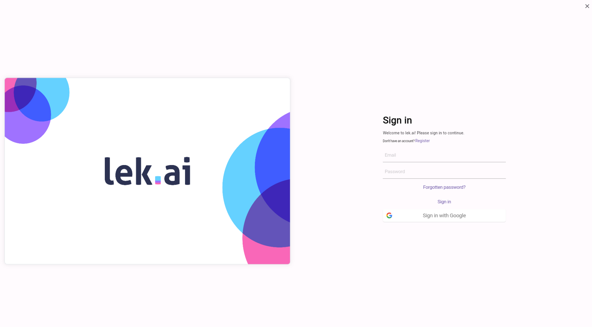 Lek AI注册登录页