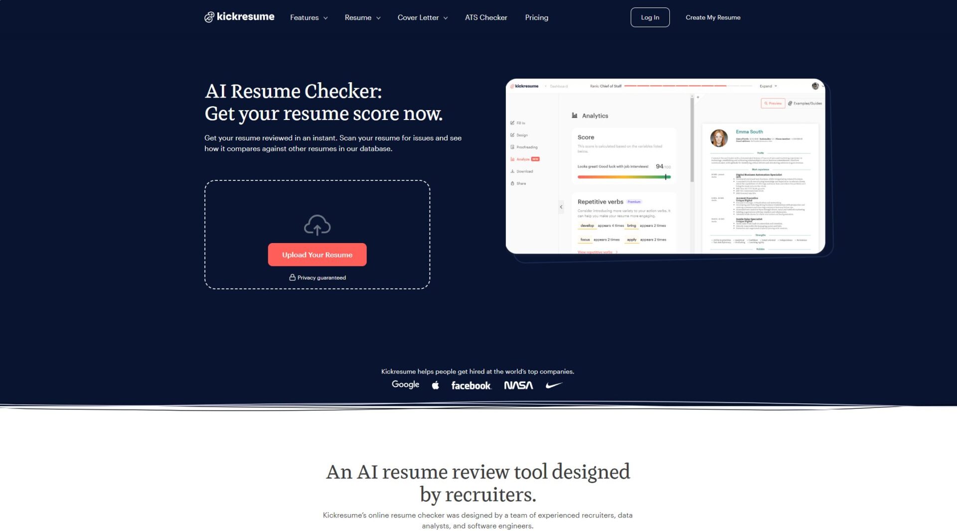 Kickresume AI简历检查器