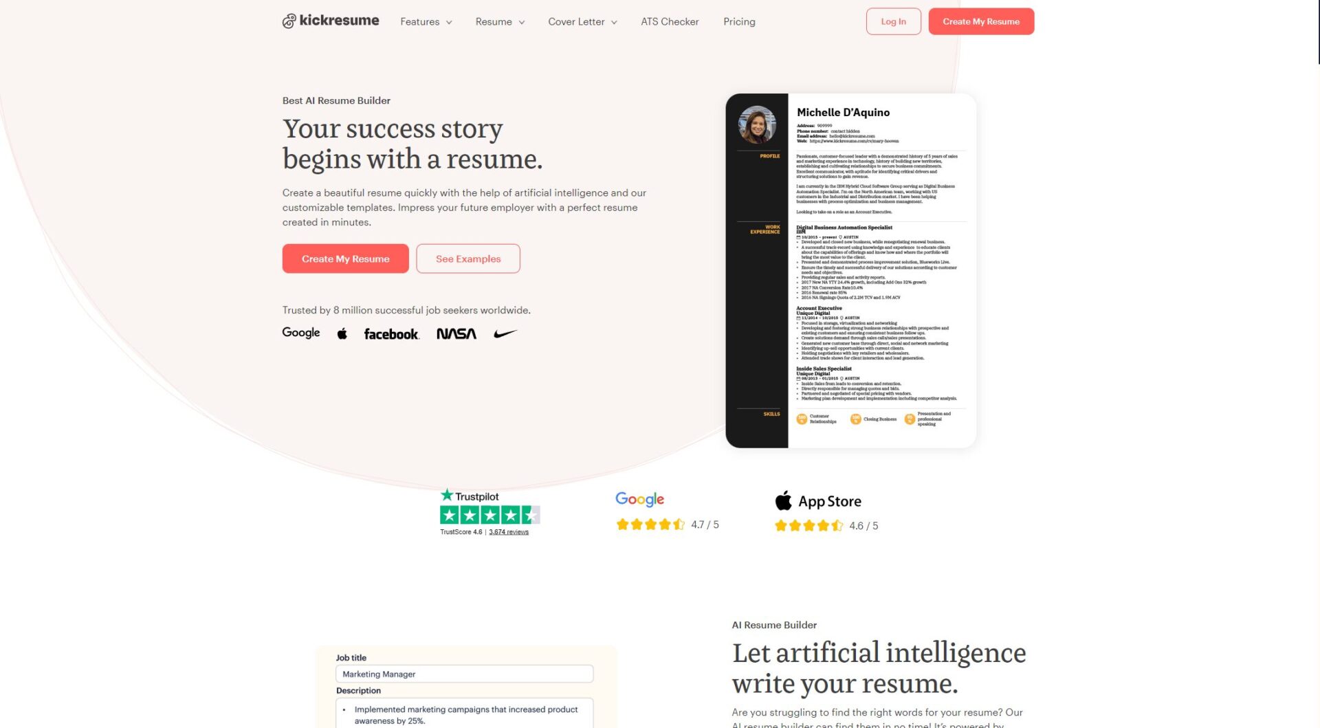 Kickresume官网主页截图