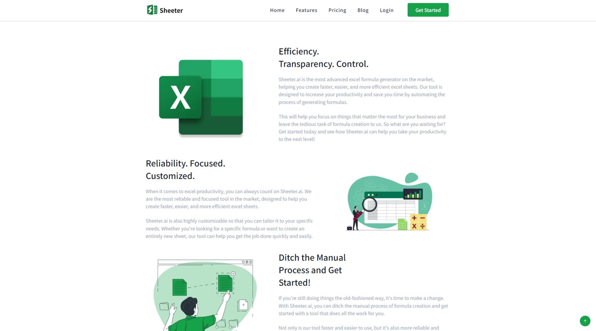 Sheeter.ai功能介绍页