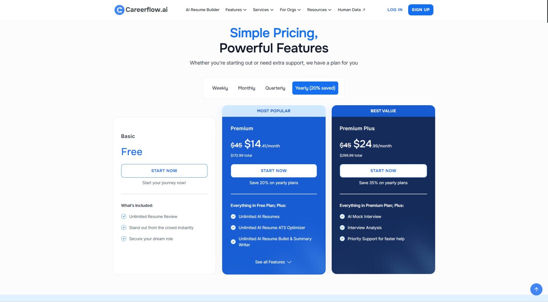 careerflow ai价格方案页