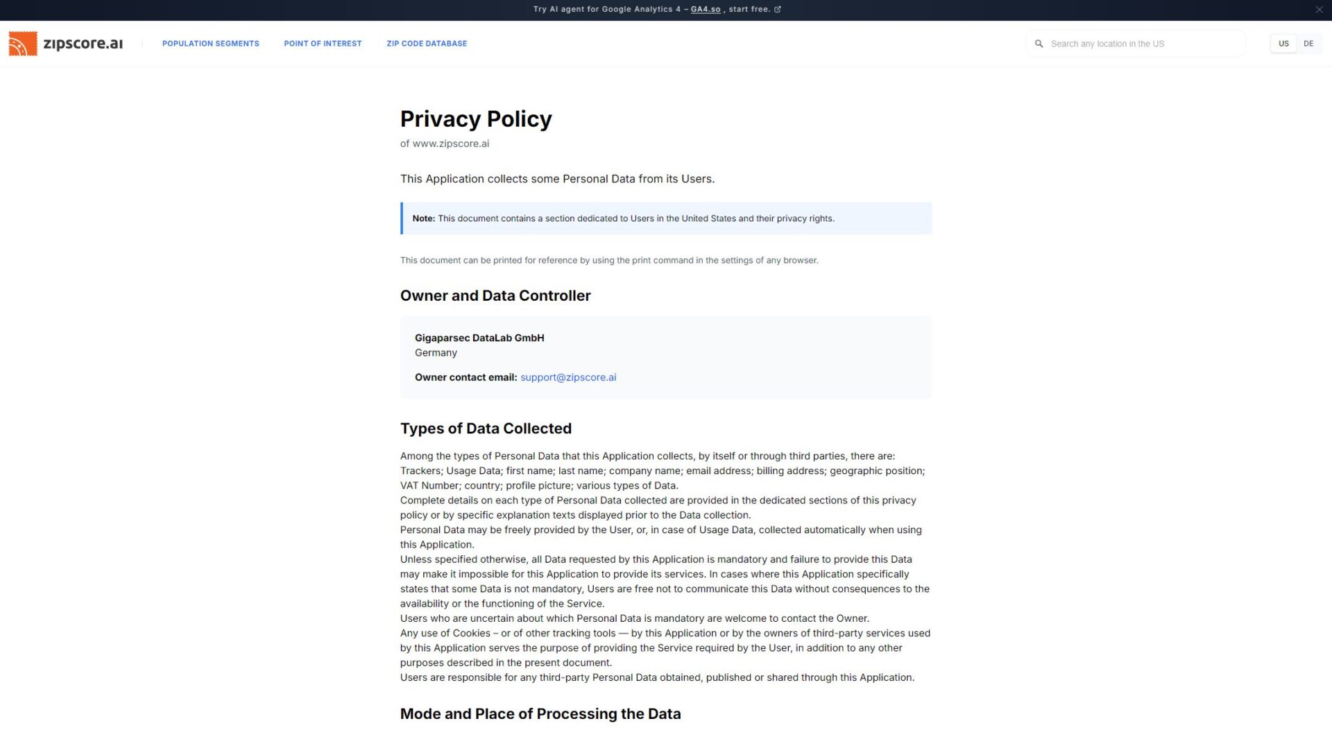 Zipscore.ai隐私政策