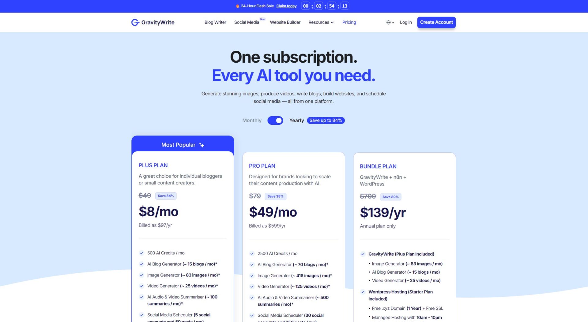 GravityWrite价格方案页