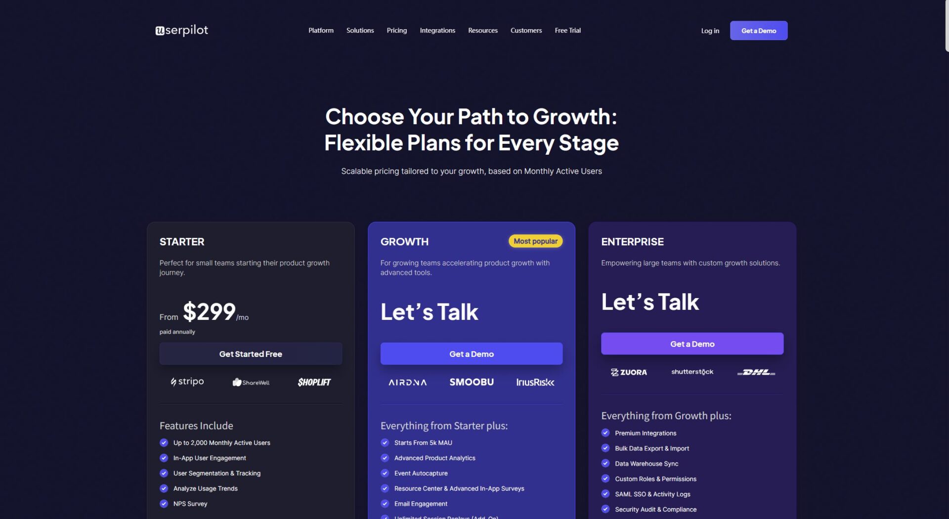 Userpilot价格方案页