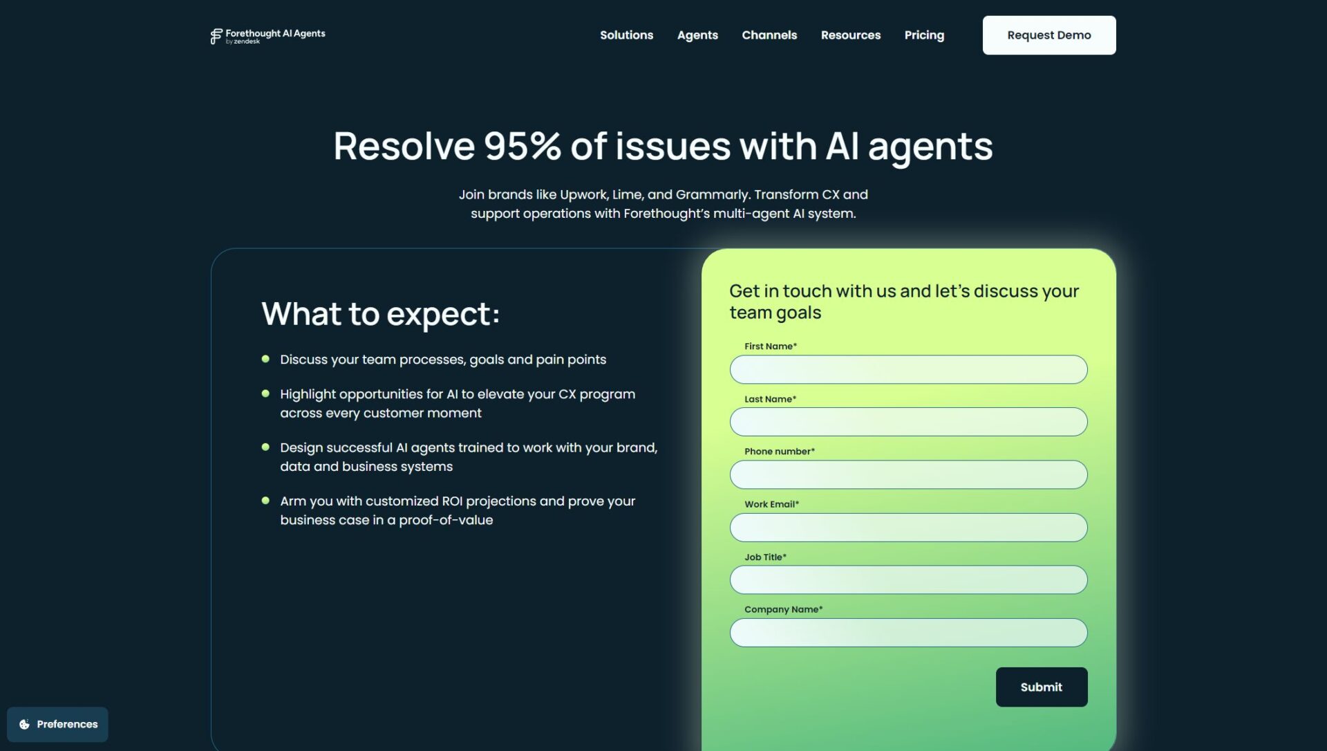 Forethought联系申请页