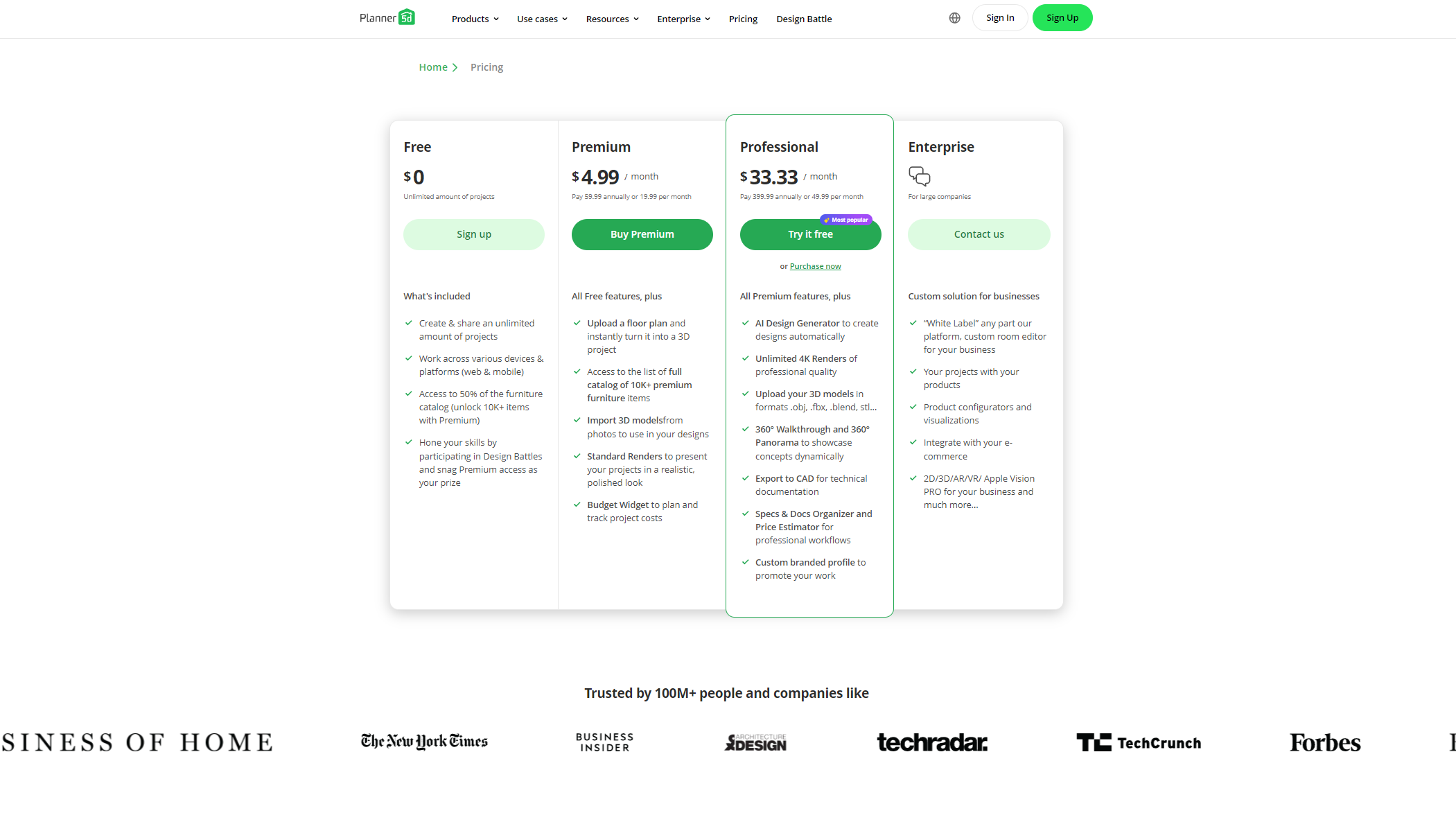 Planer 5D价格方案页