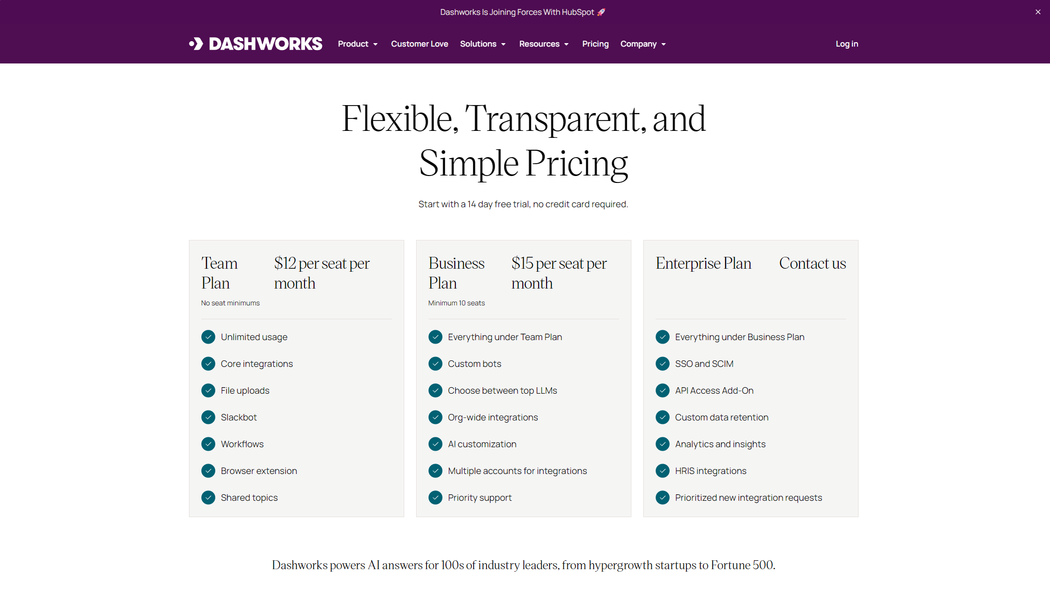 Dashworks价格页面