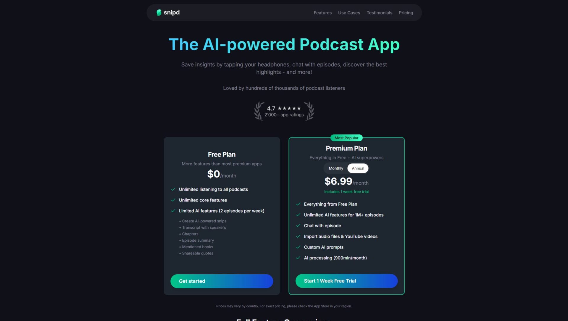 Snipd官网价格页