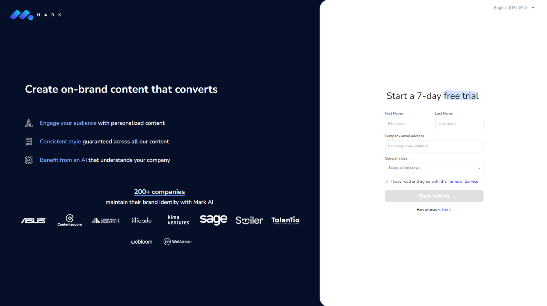 Mark Copy AI免费试用页