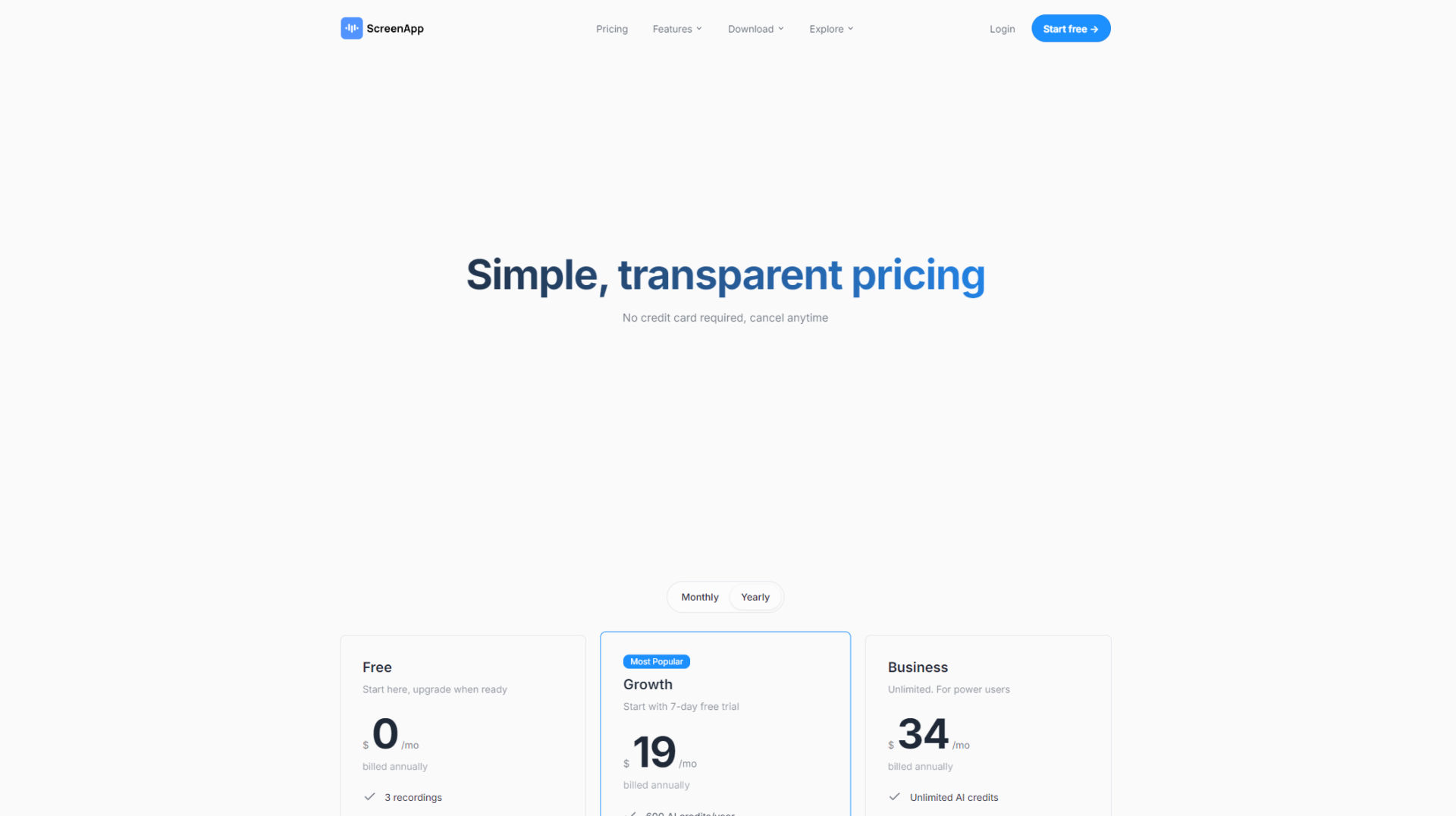 ScreenApp价格方案