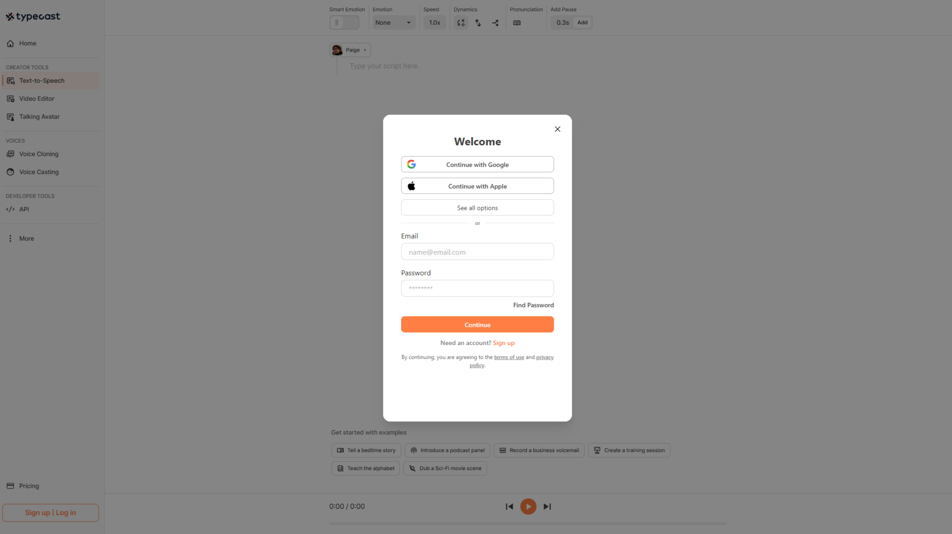 Typecast注册登录页