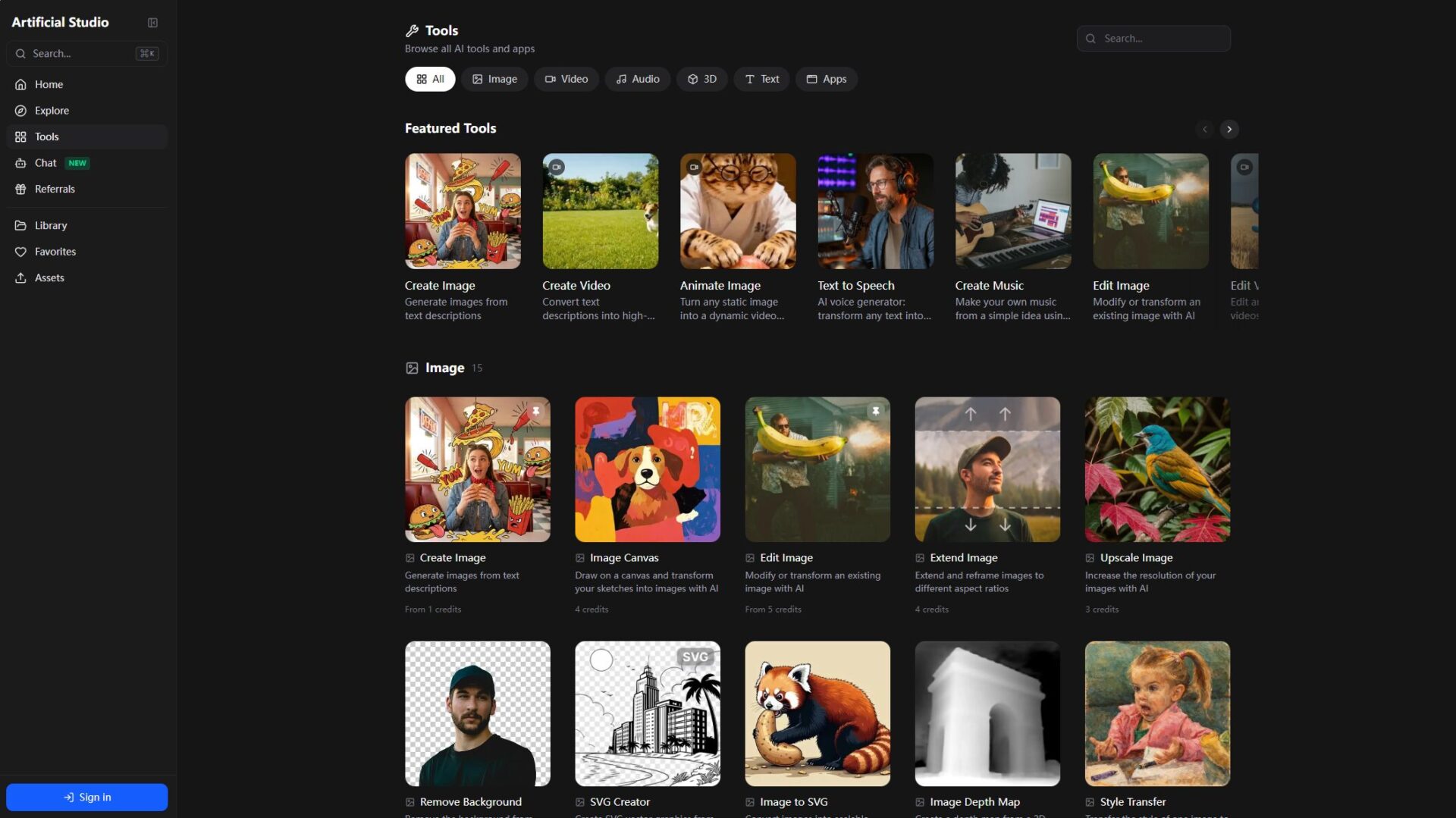 Artificial Studio工具一览