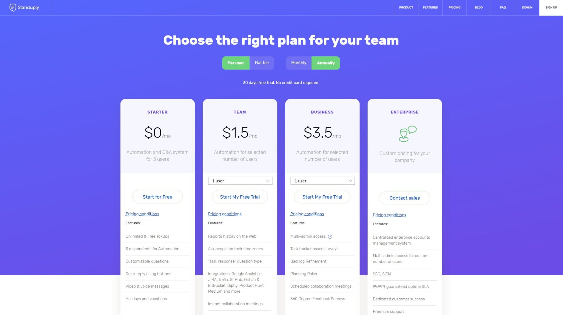 Standuply价格方案页