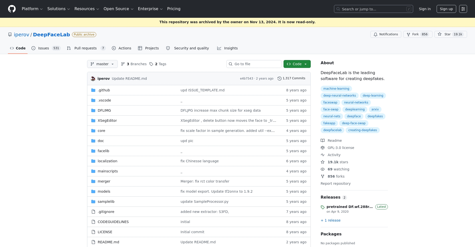 DeepFaceLab GitHub页面截图