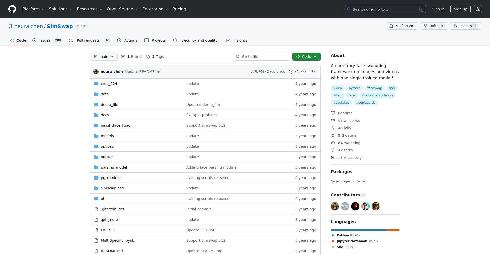 SimSwap GitHub页面截图