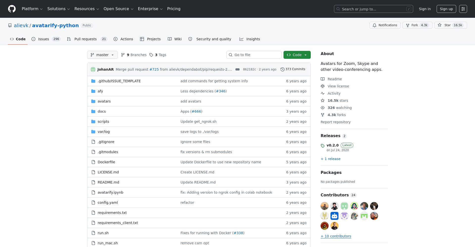 Avatarify GitHub页面截图