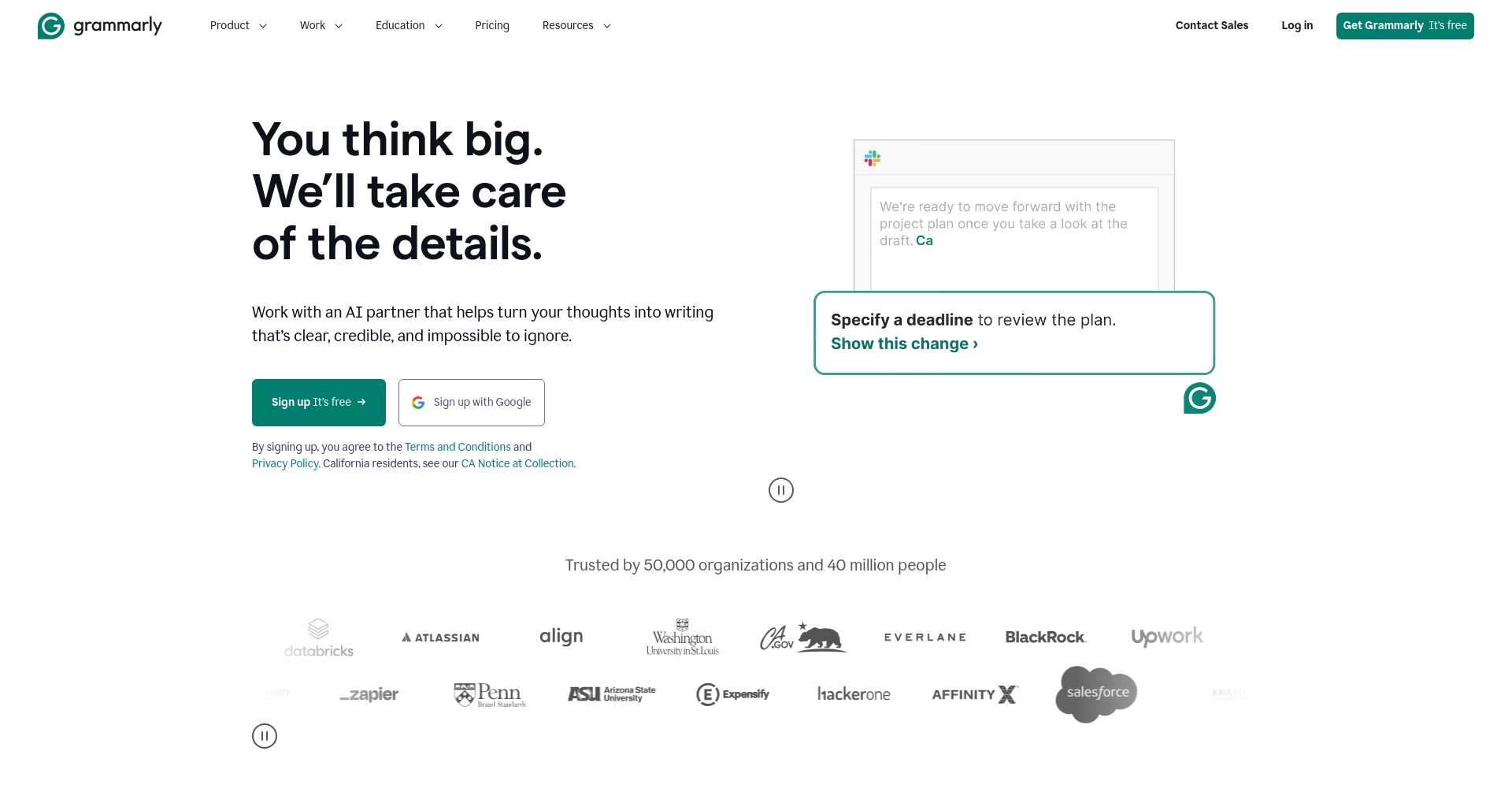 Grammarly AI首页截图