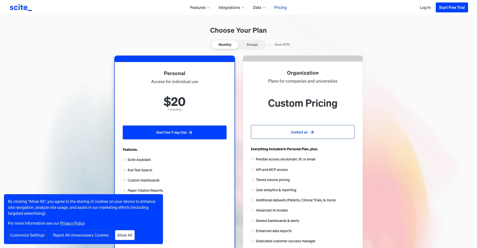 Scite定价页面截图