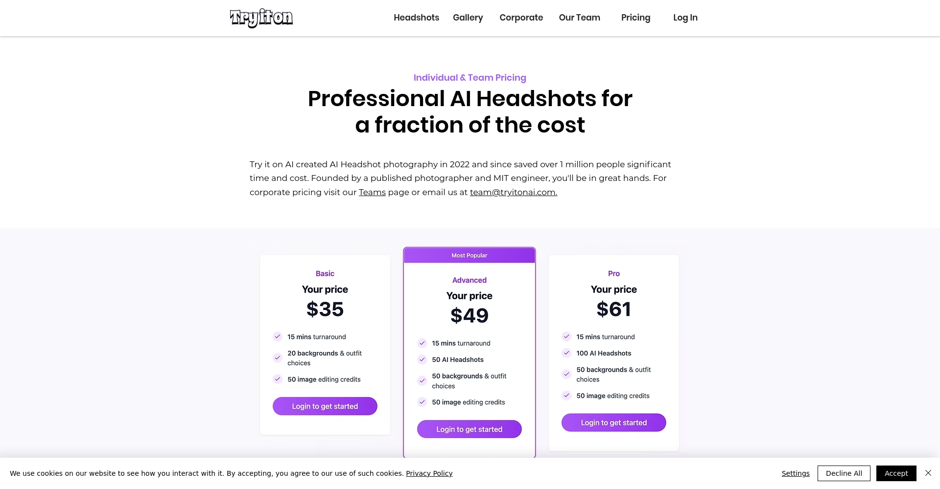 Try it on AI价格套餐页面截图