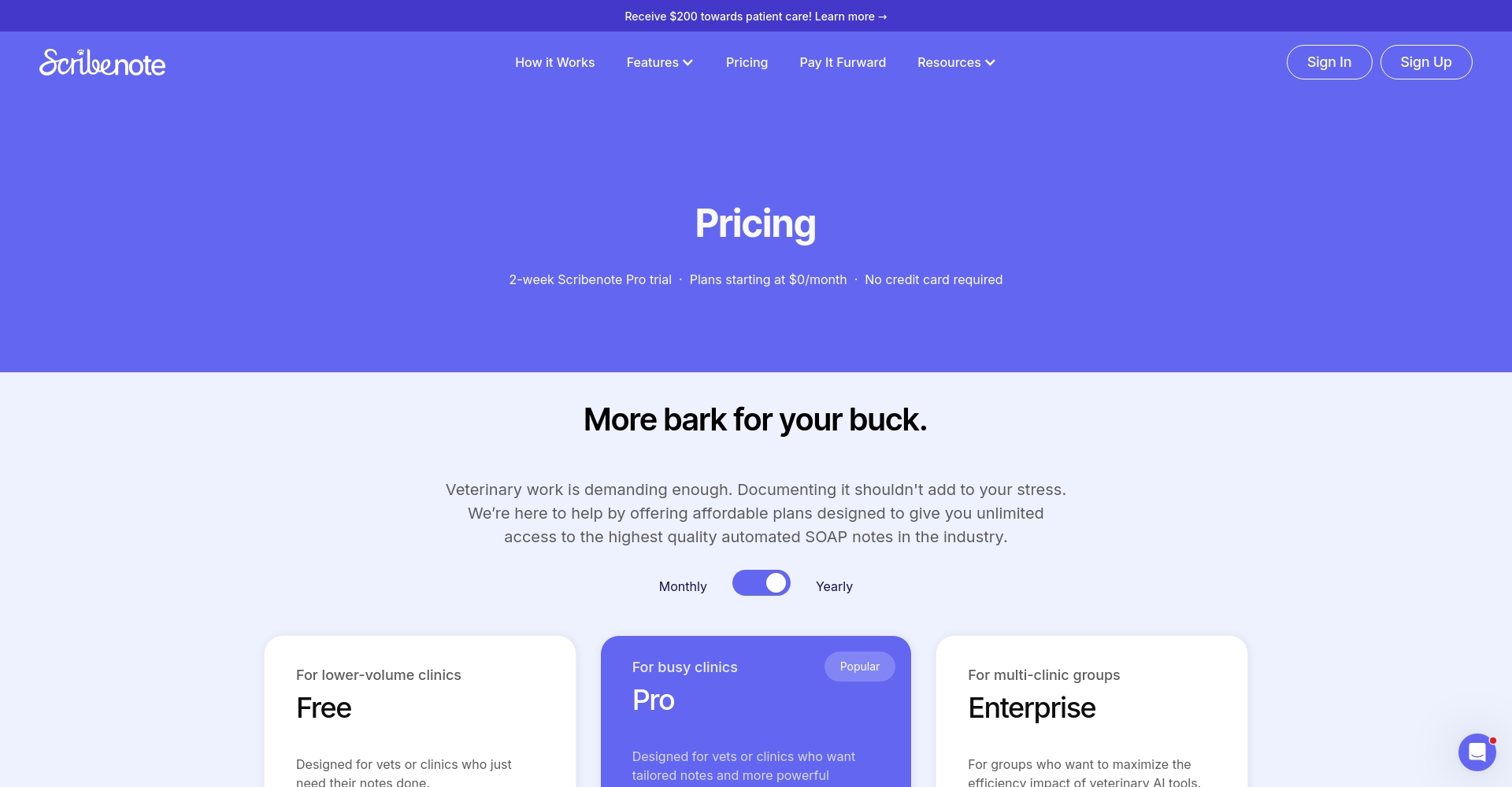 scribenote产品价格页面