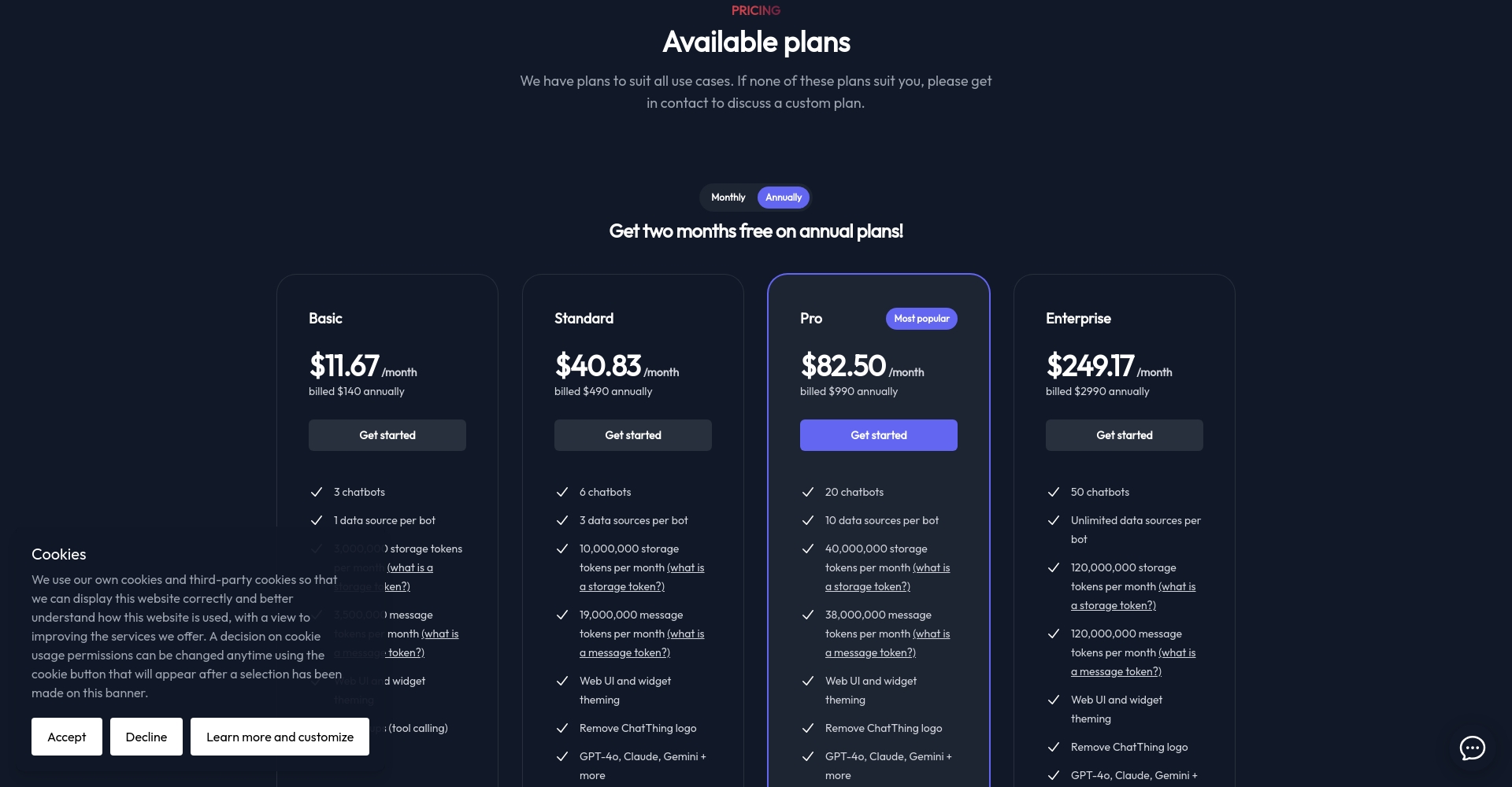 Chat Thing价格方案页面