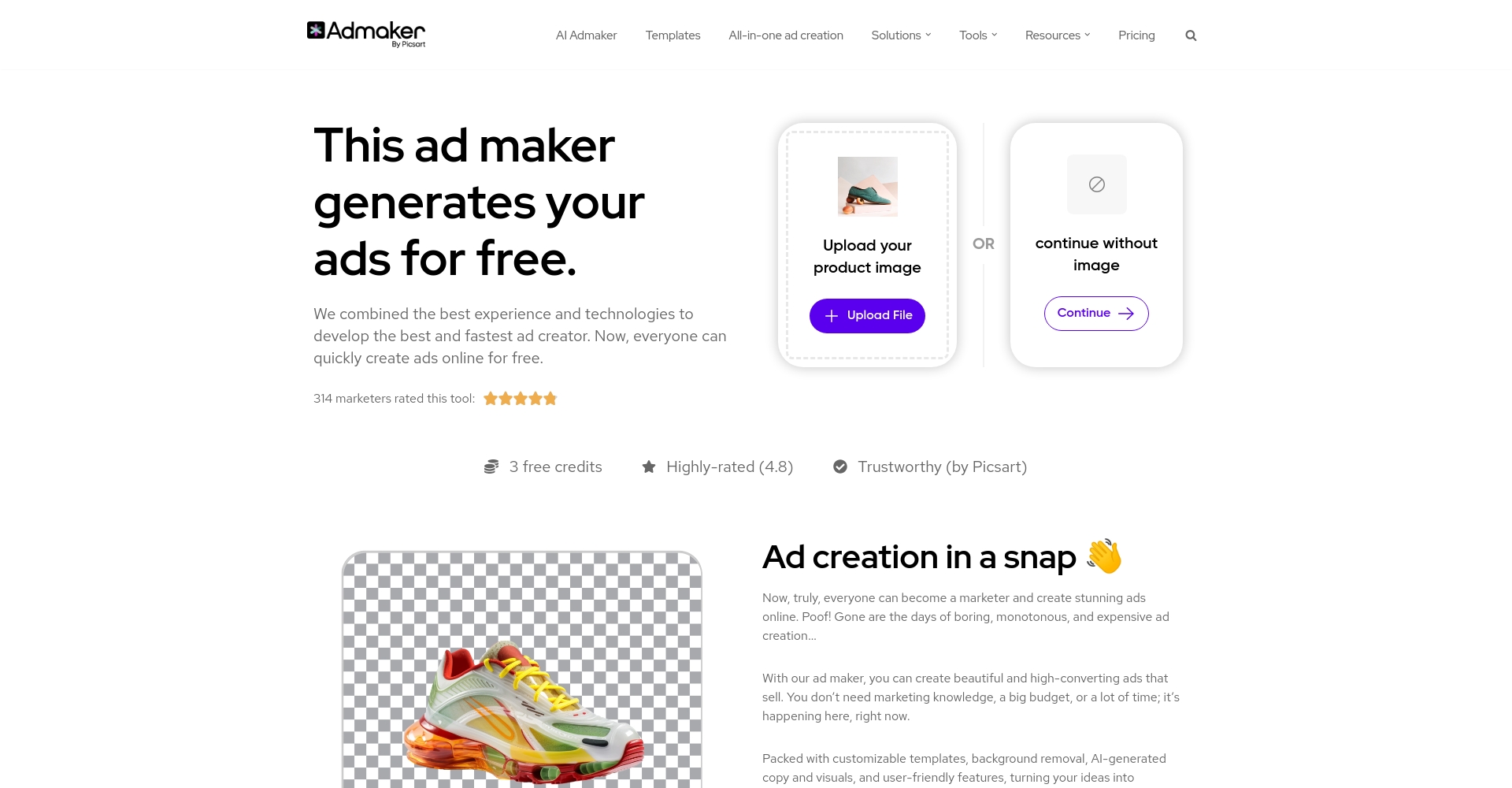Admaker by Picsart官方网站界面