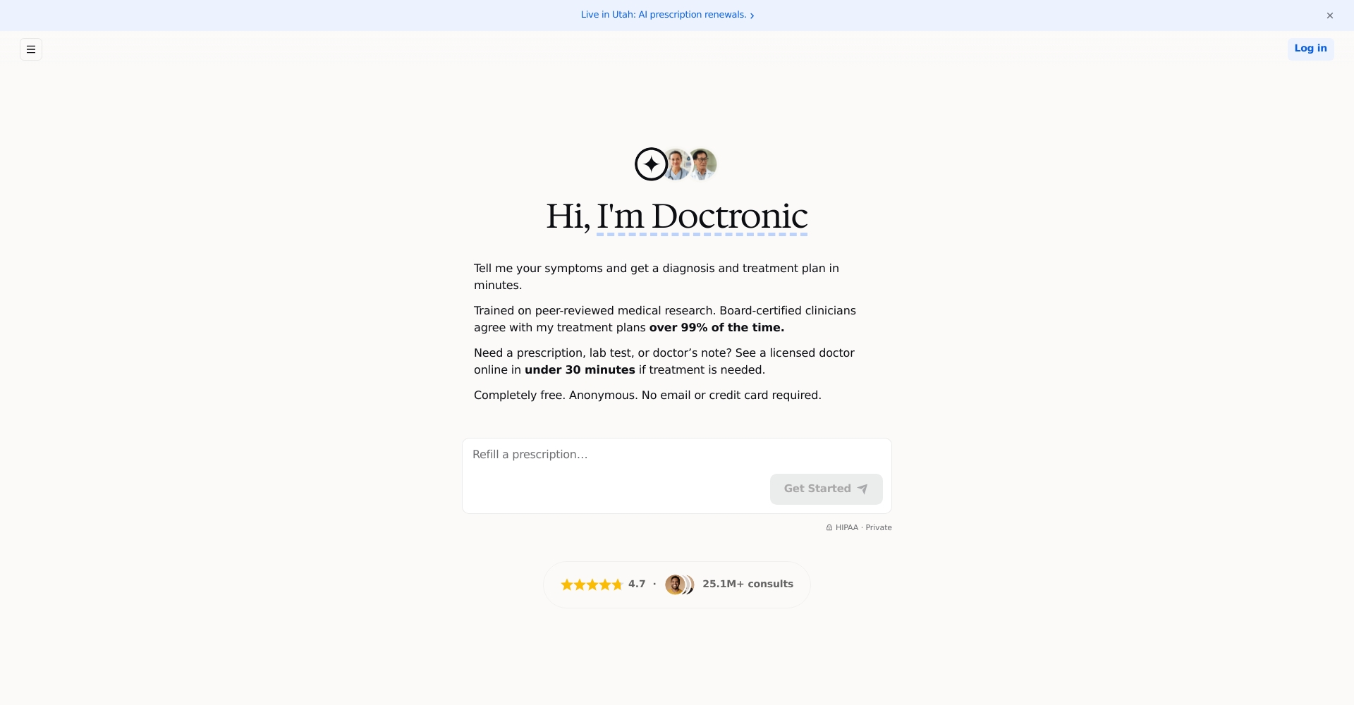 Doctronic AI 医疗平台首页截图