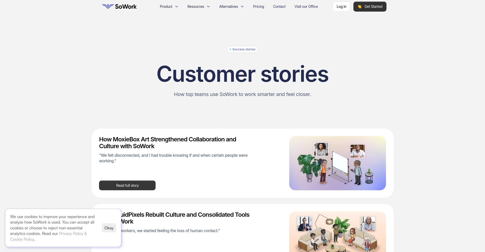 SoWork客户故事页面截图