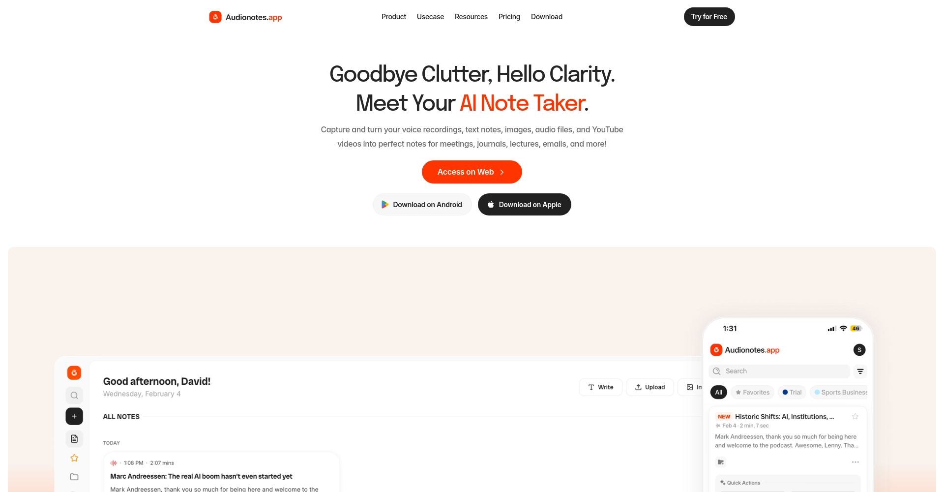 Audionotes.app官网主页截图