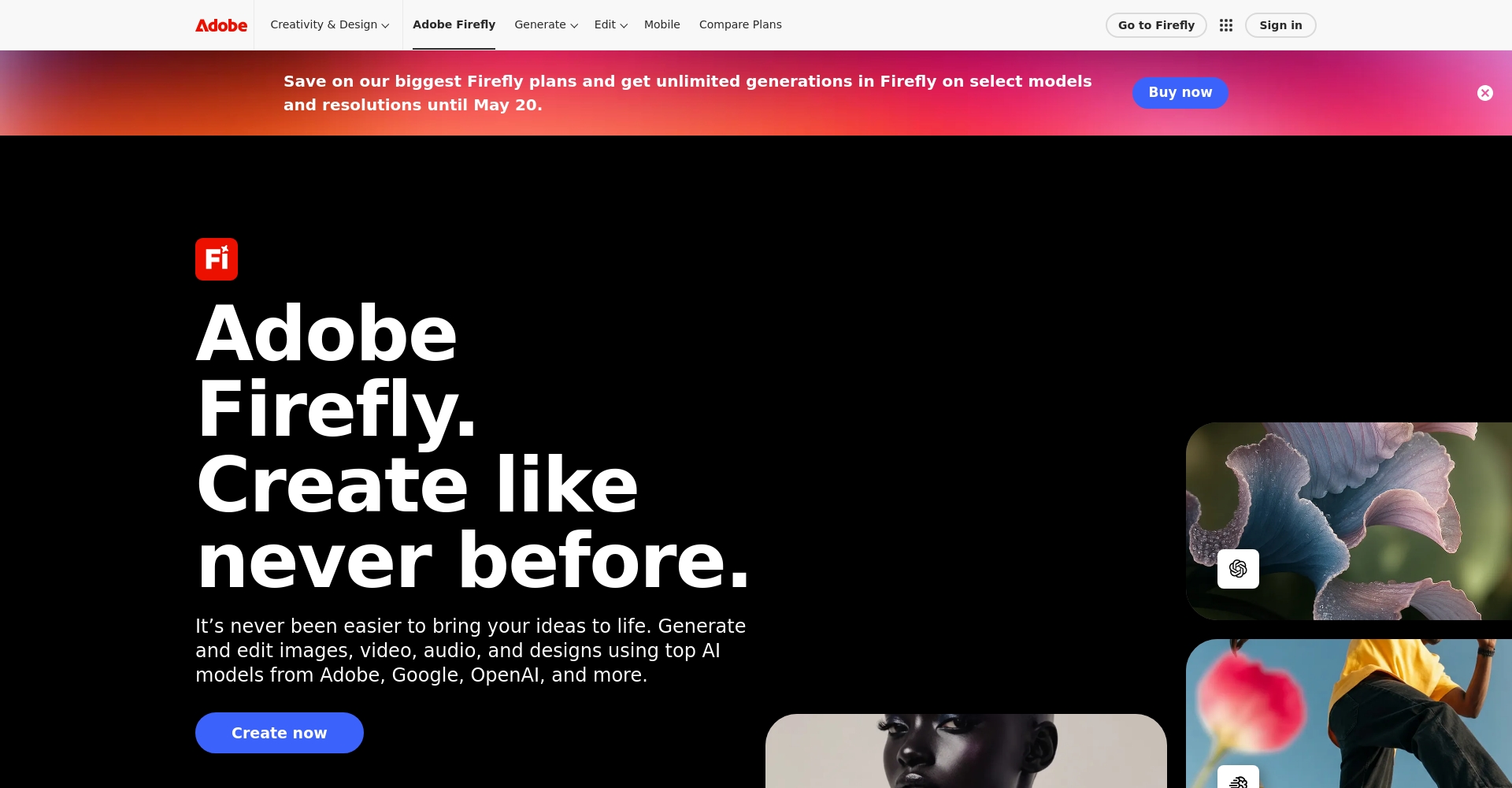 adobe firefly主页截图