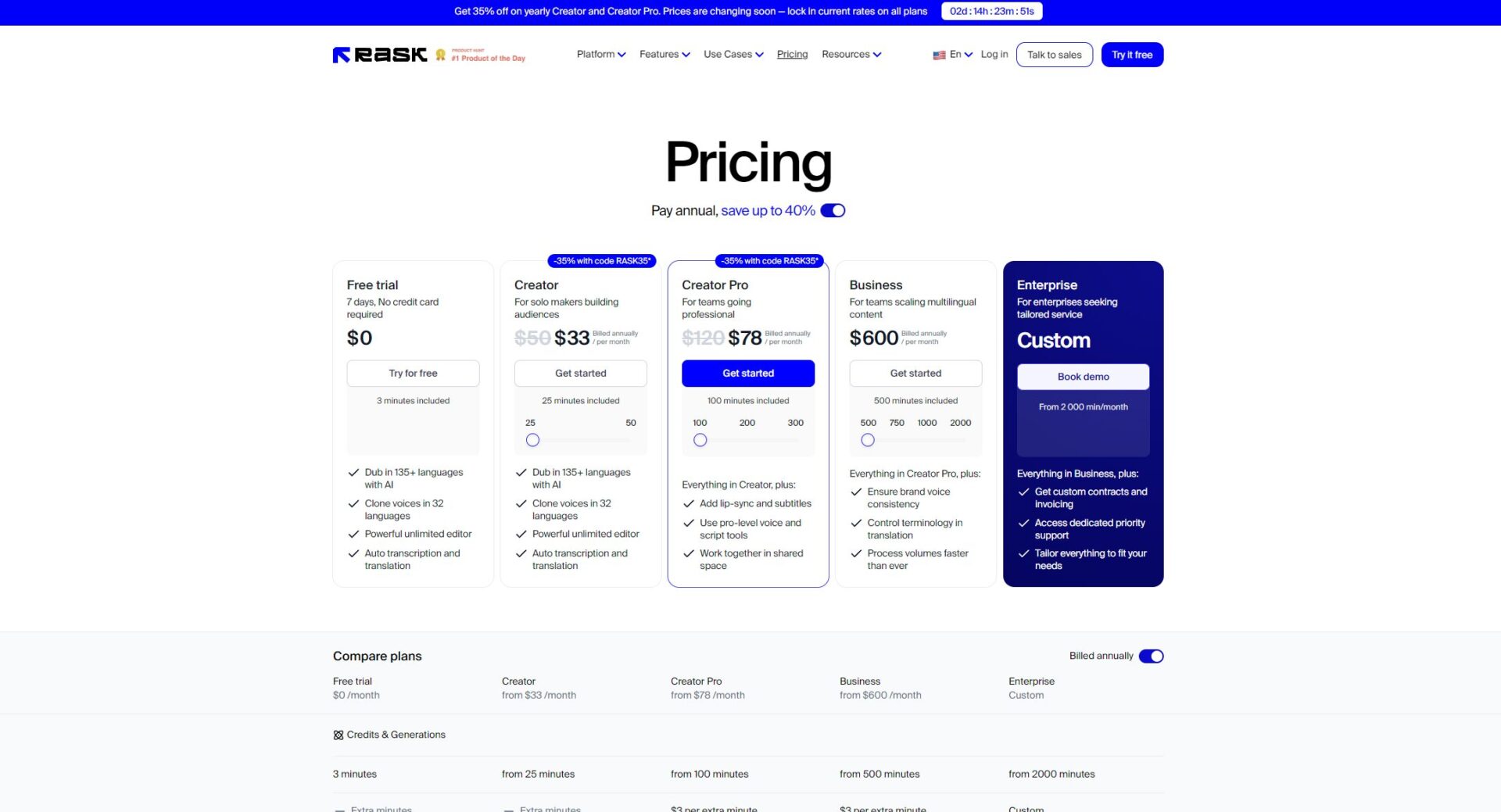 rask ai价格方案页
