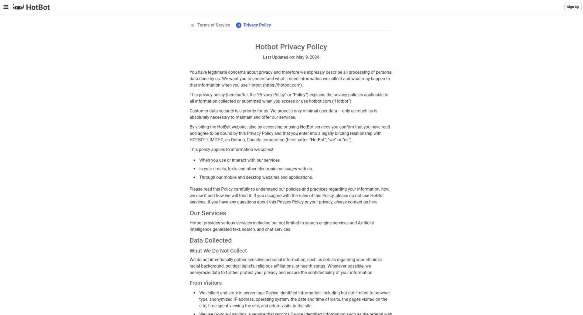 Hotbot AI隐私政策