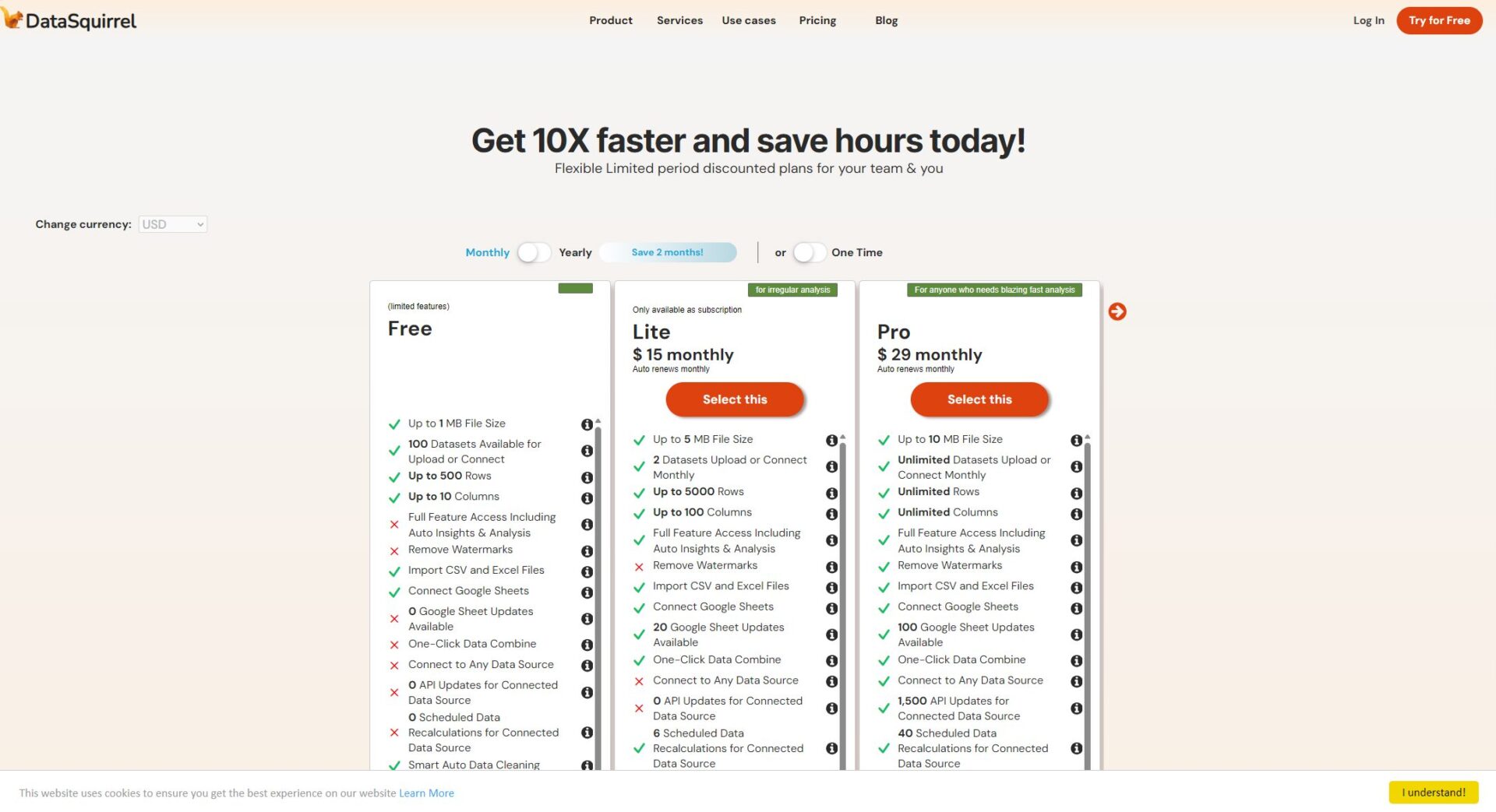 DataSquirrel.ai价格方案页