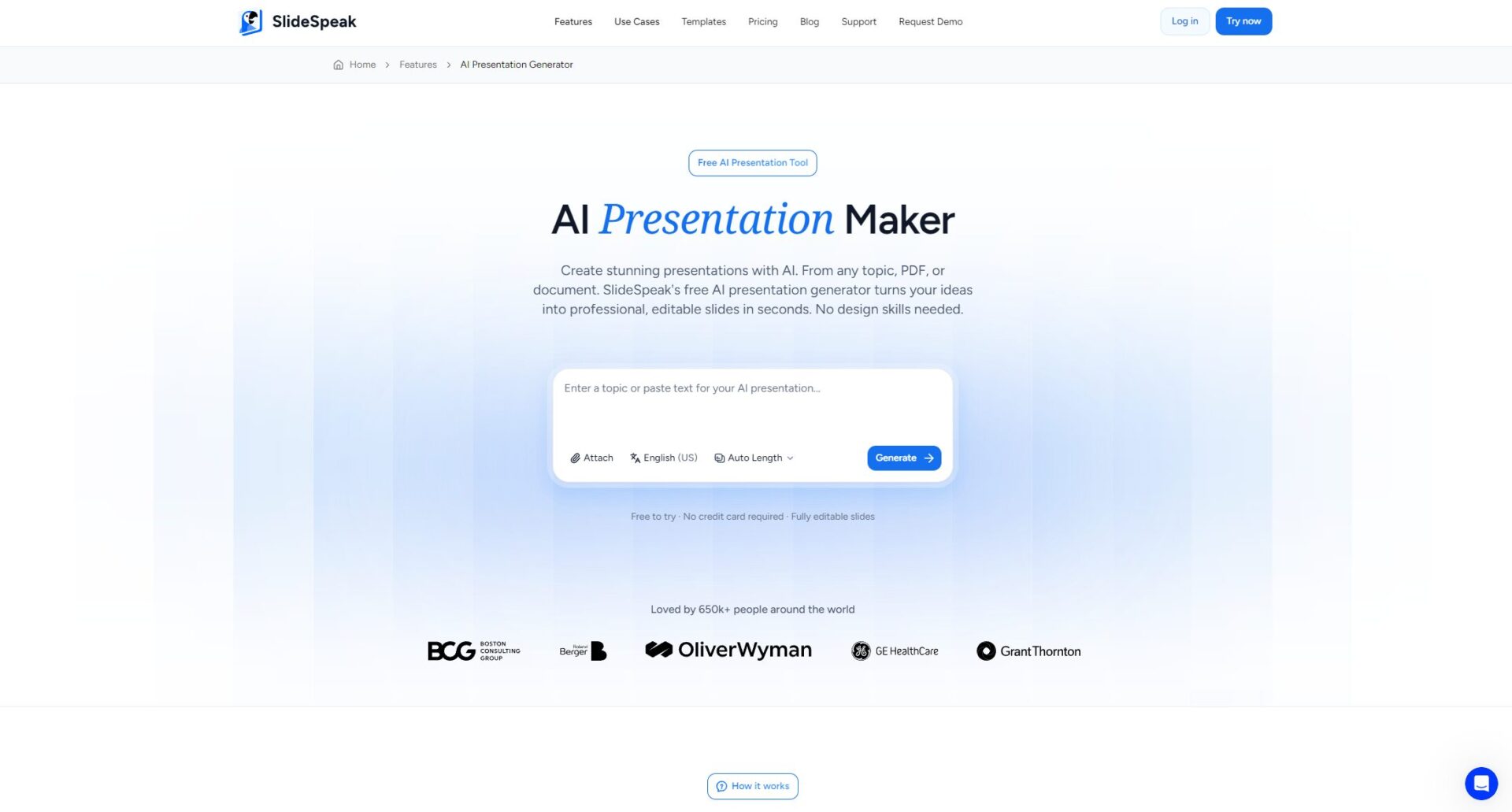 Slidespeak AI演示制作器