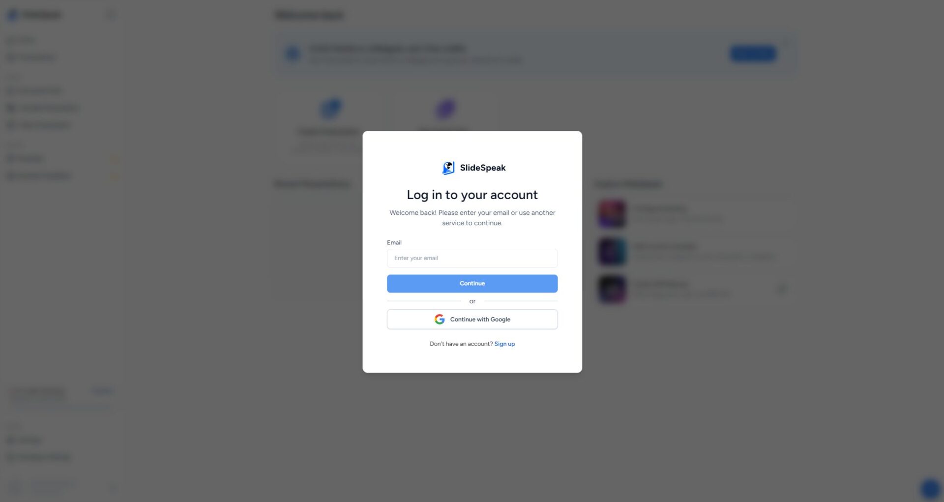Slidespeak AI注册登录页