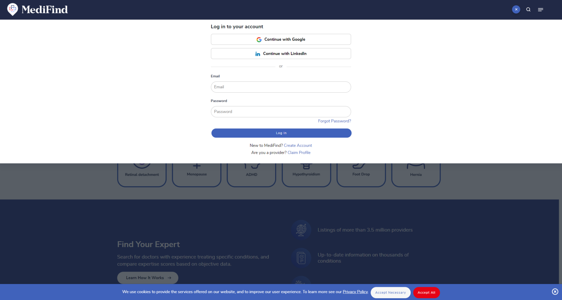 medifind注册登录页