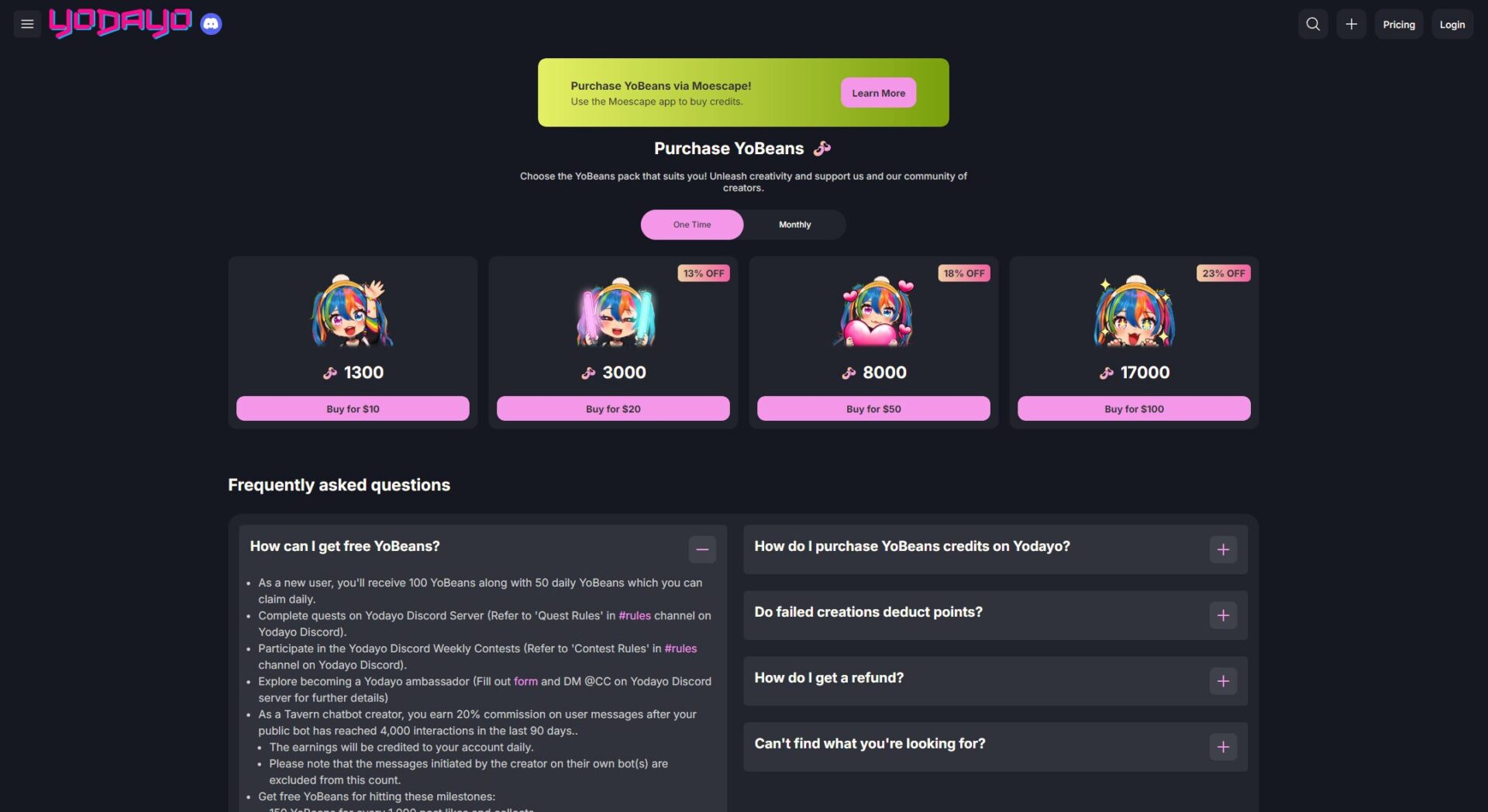 yodayo ai chat价格方案页