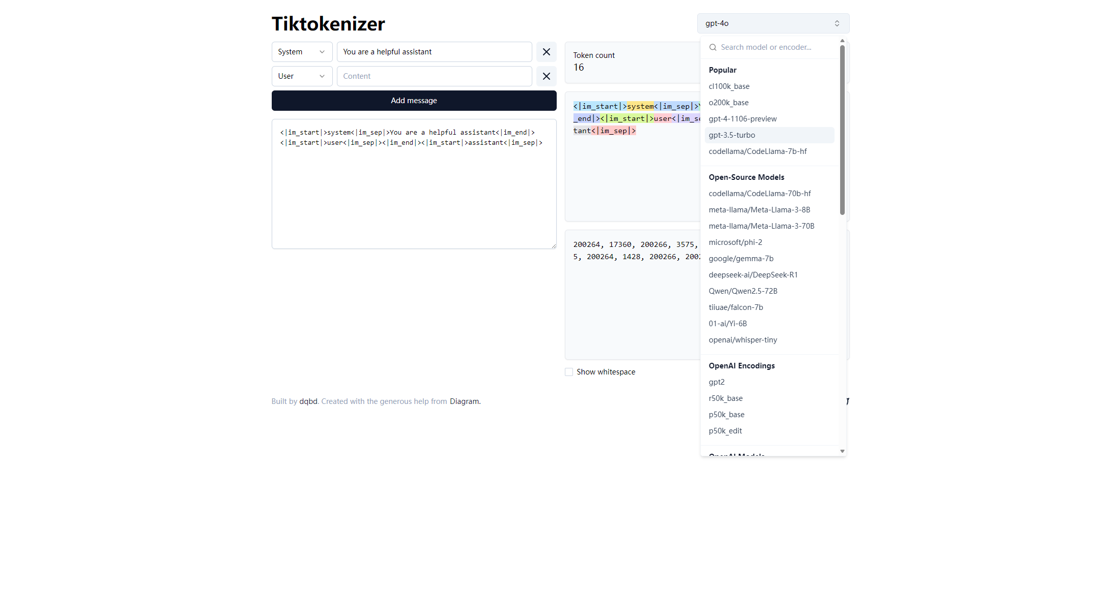 Tiktokenizer模型列表