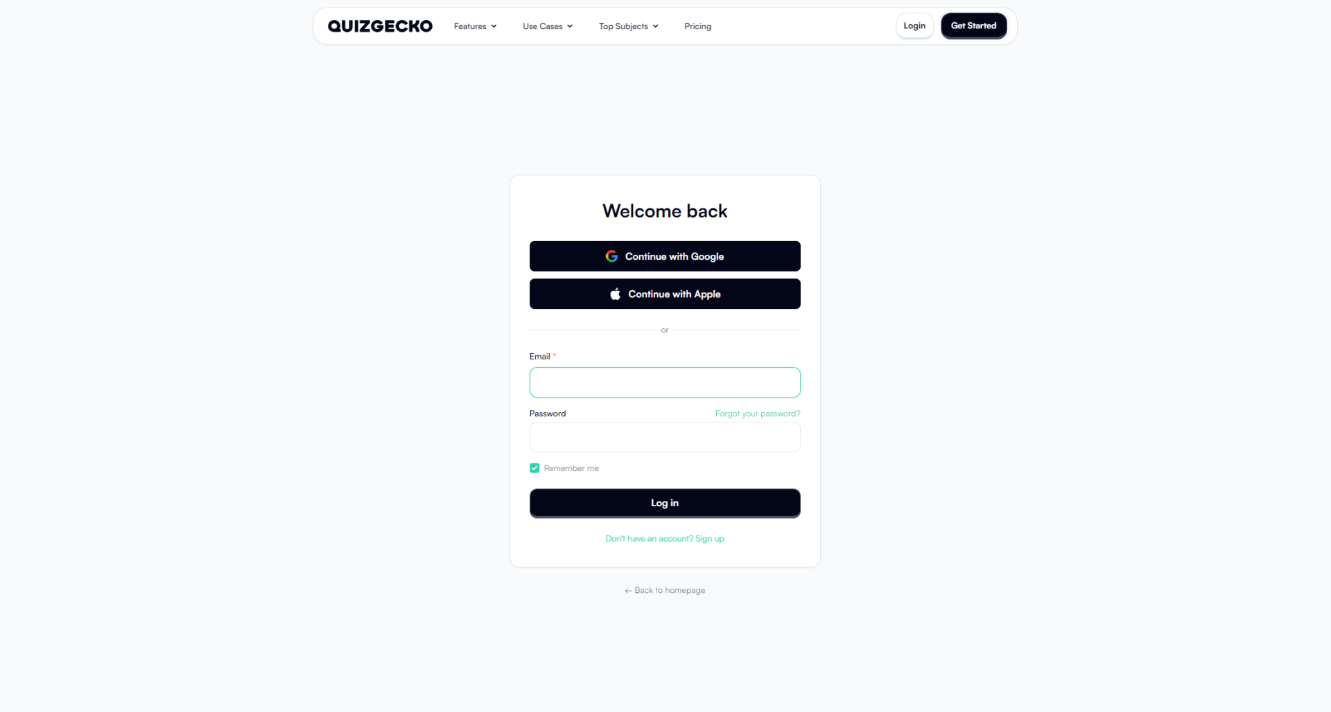 quizgecko com注册登录页