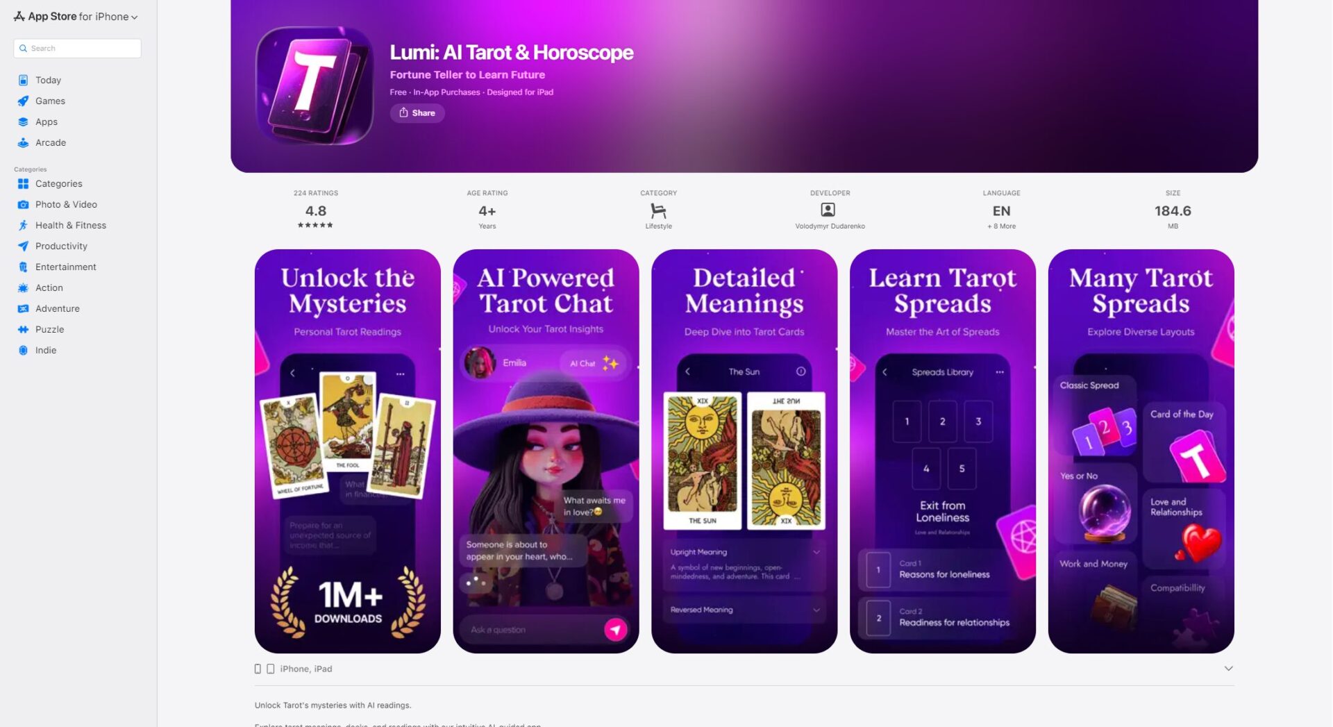 Lumi: Astrology & Tarot AppStore下载页