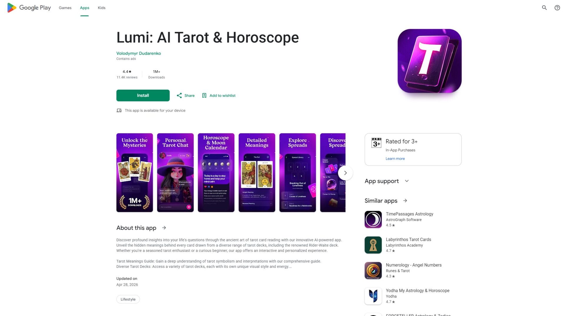 Lumi: Astrology & Tarot谷歌商店页