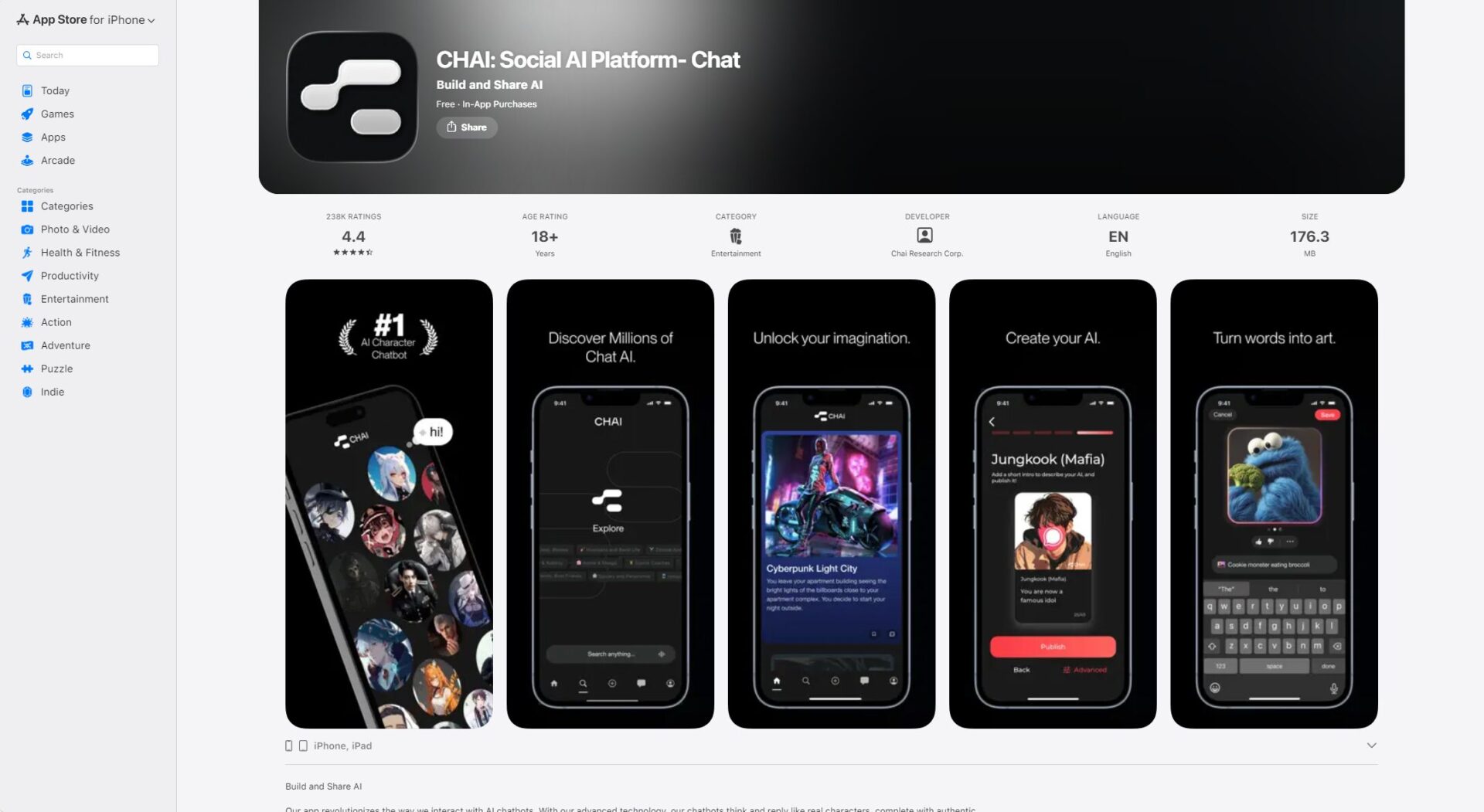 chai.ai chat AppStore下载页