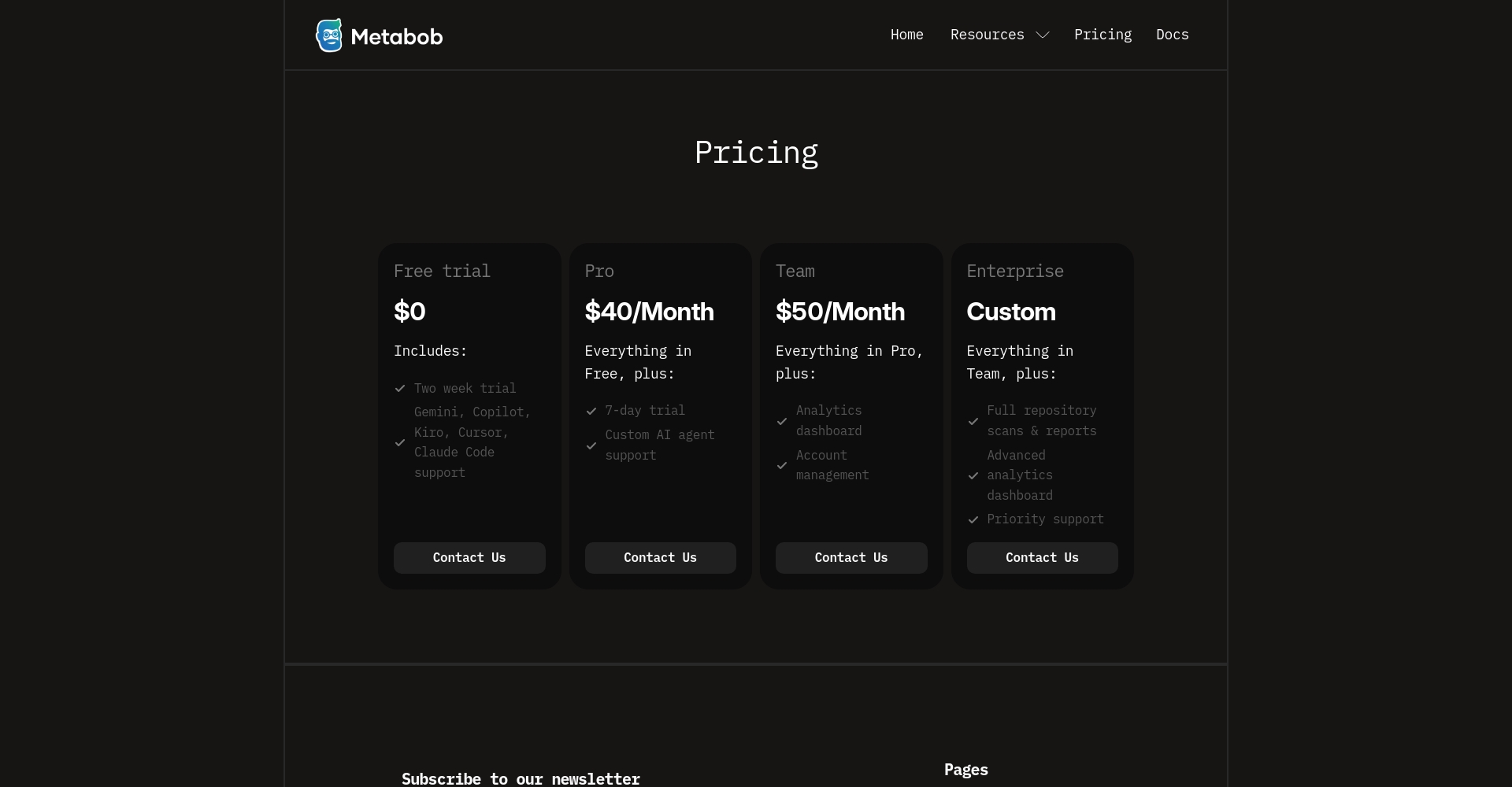 Metabob定价页面截图